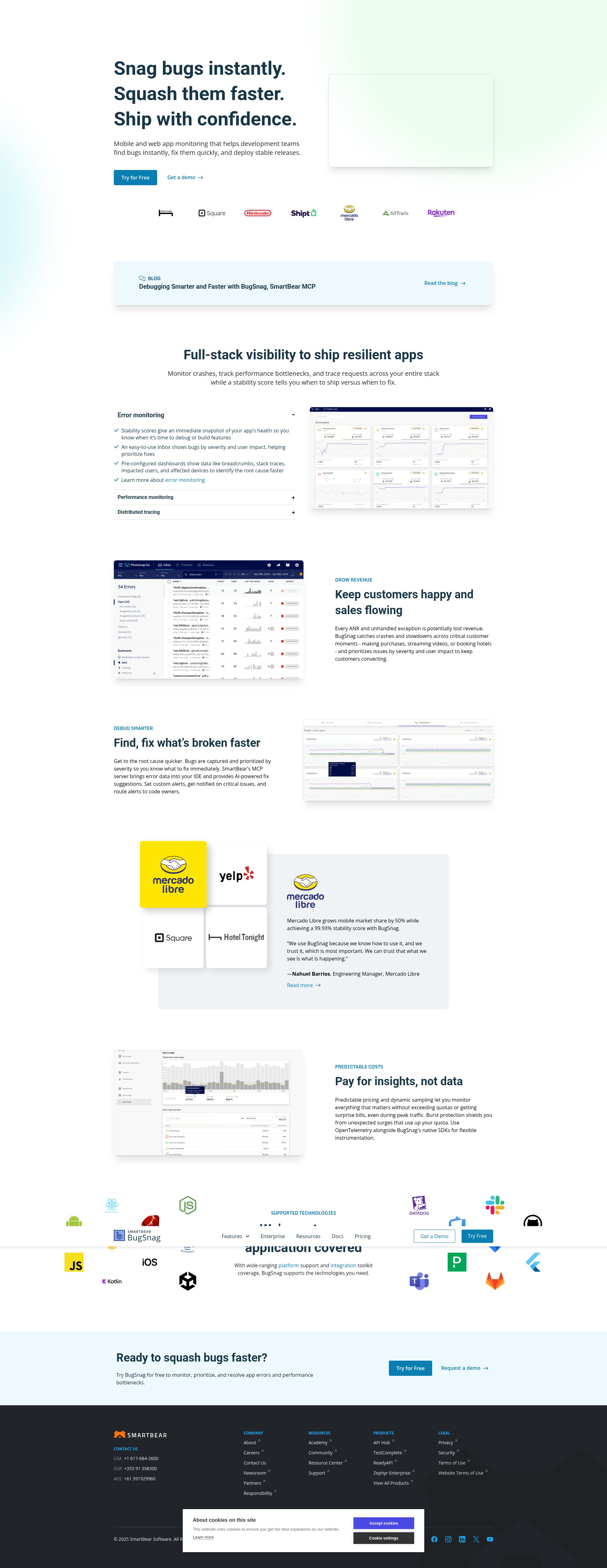 Screenshot of www.bugsnag.com