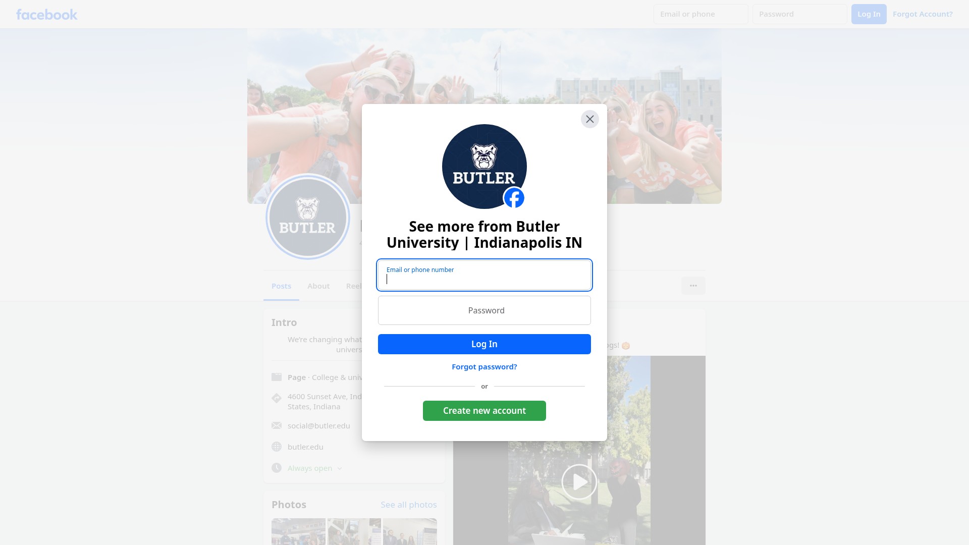 Screenshot of www.butler.edu