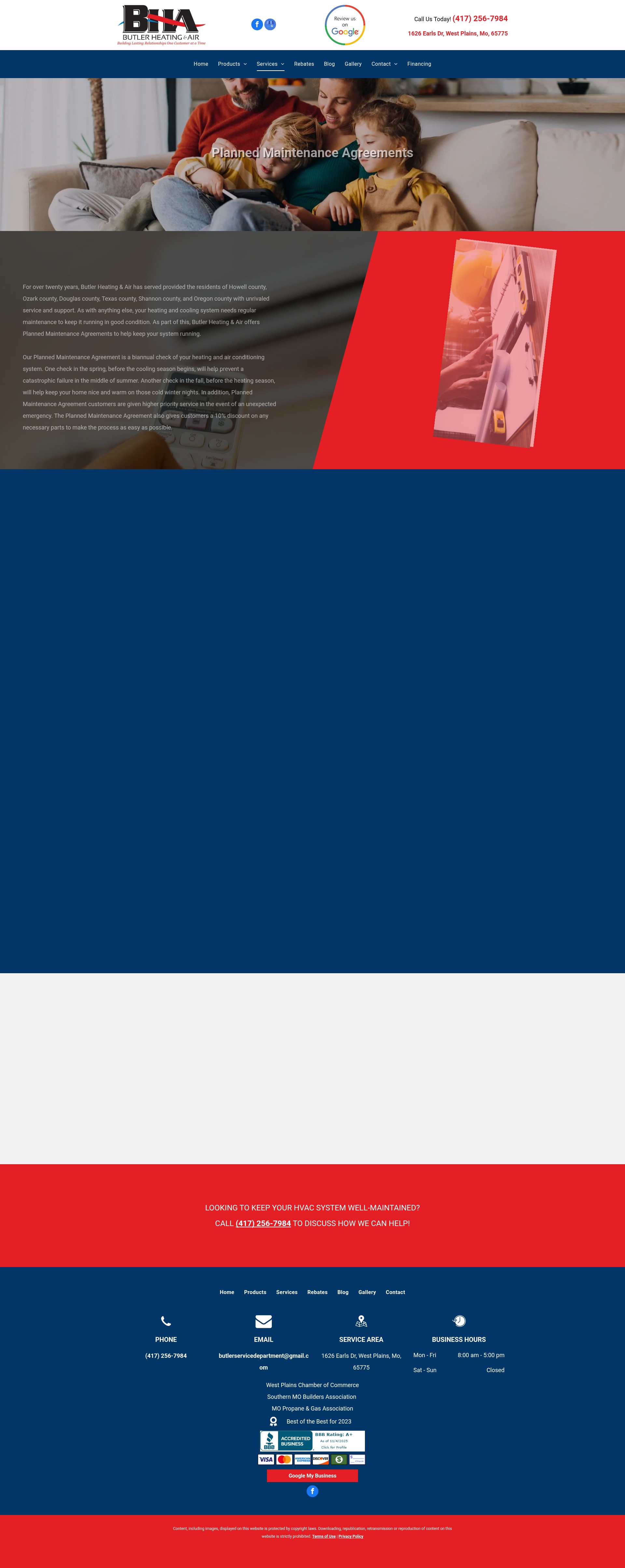 Screenshot of www.butlerheatingandair.com