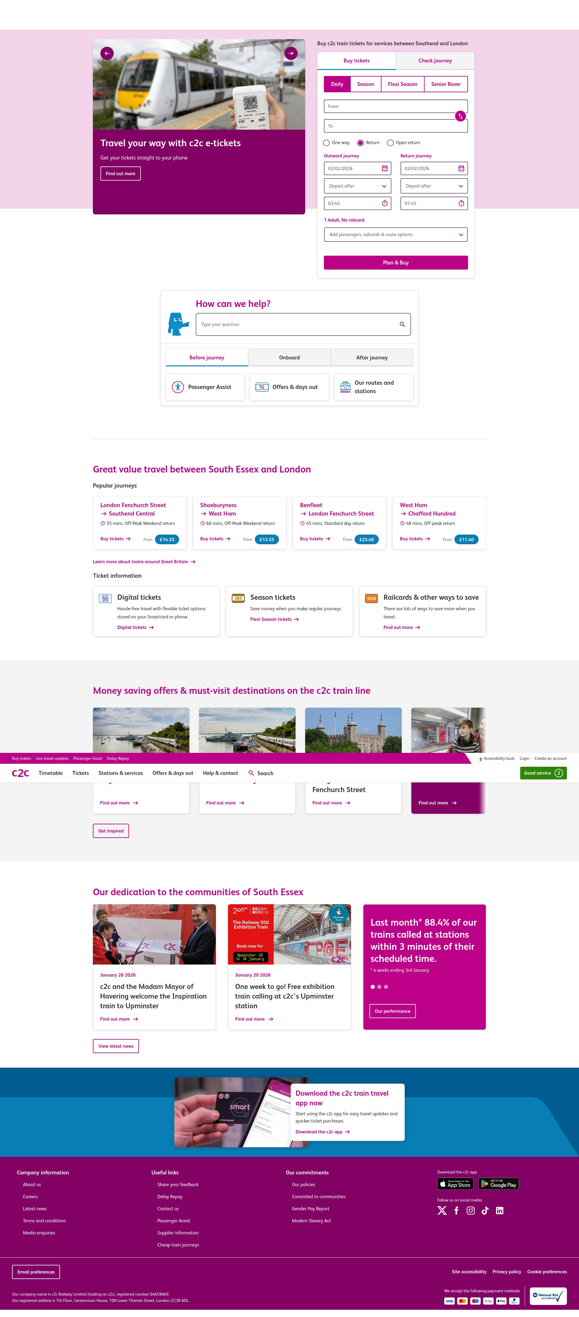 Screenshot of www.c2c-online.co.uk