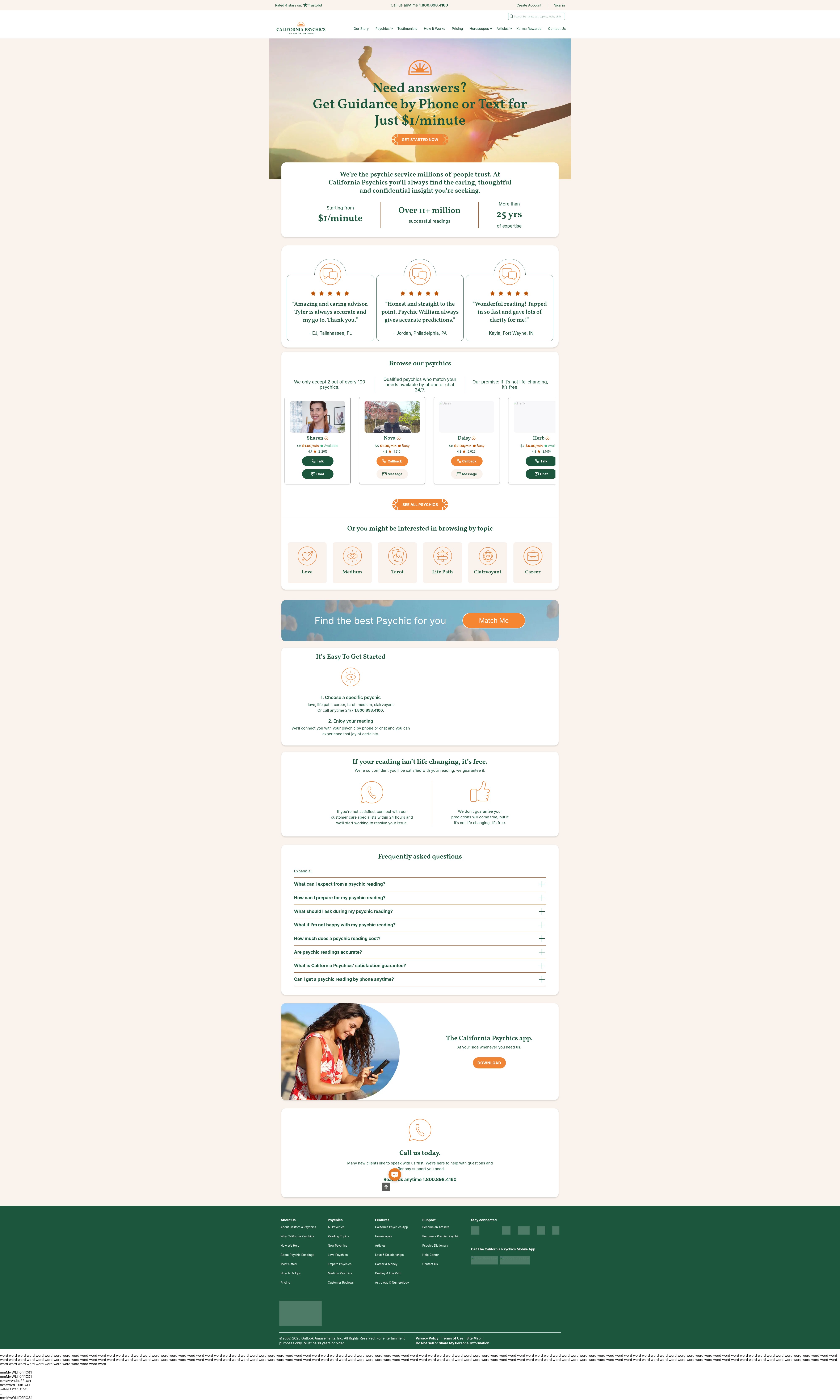 Screenshot of www.californiapsychics.com