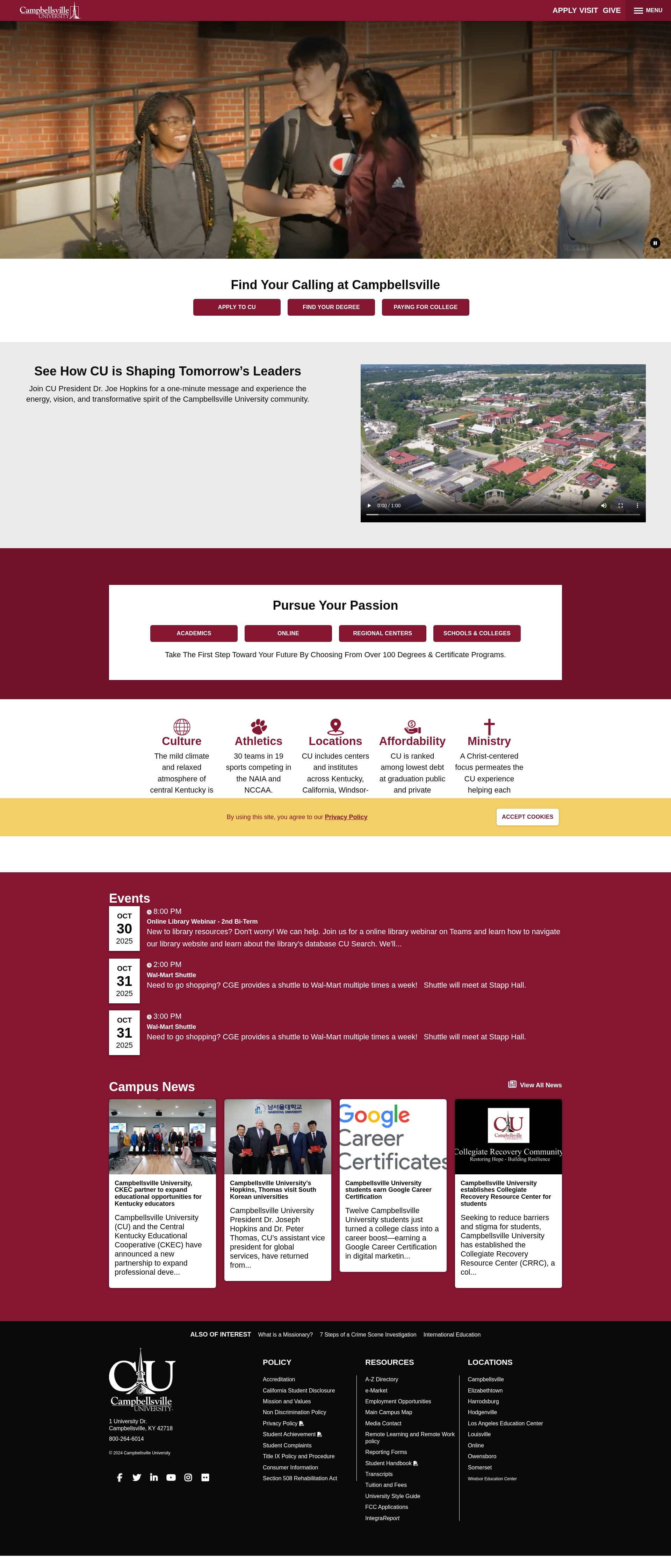 Screenshot of www.campbellsville.edu
