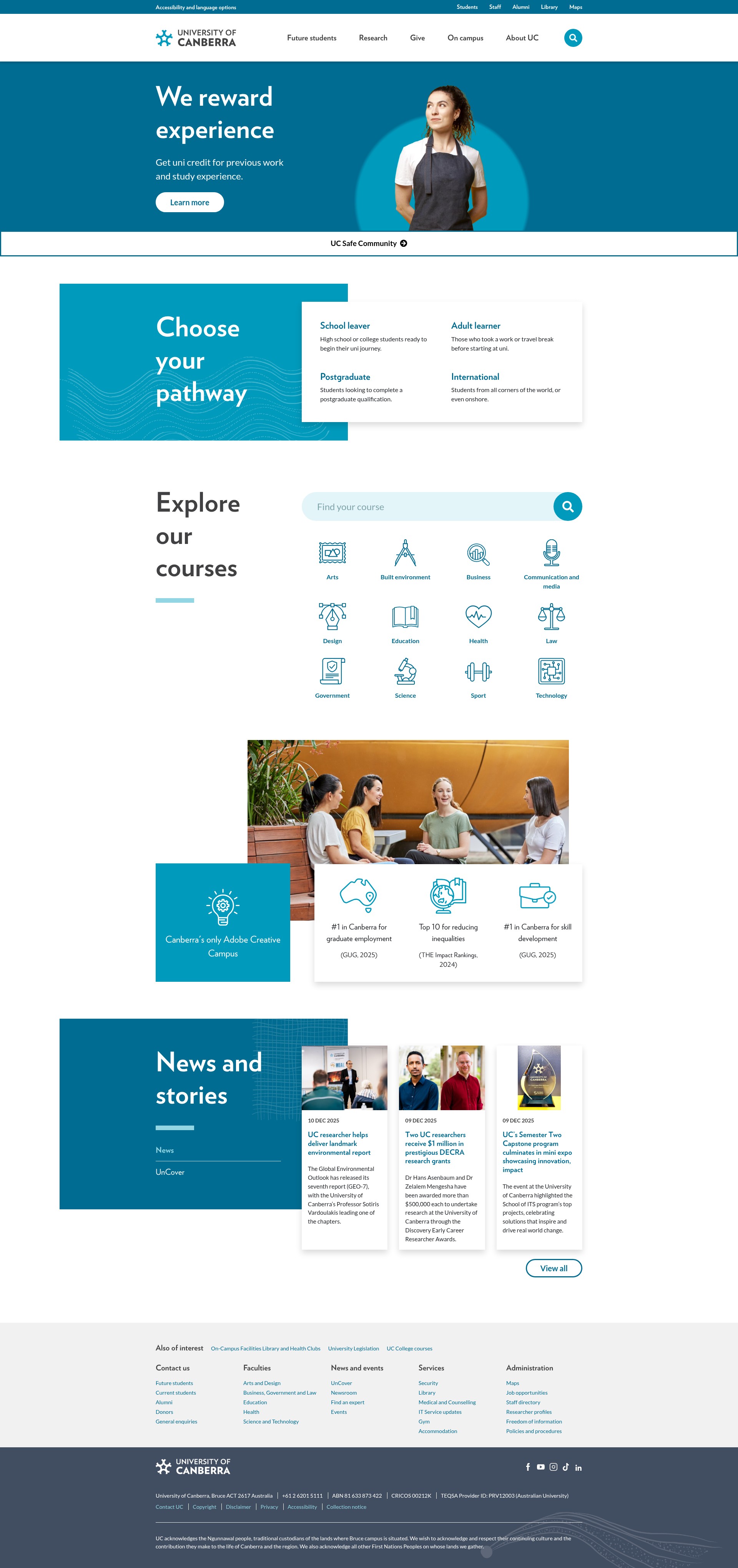 Screenshot of www.canberra.edu.au