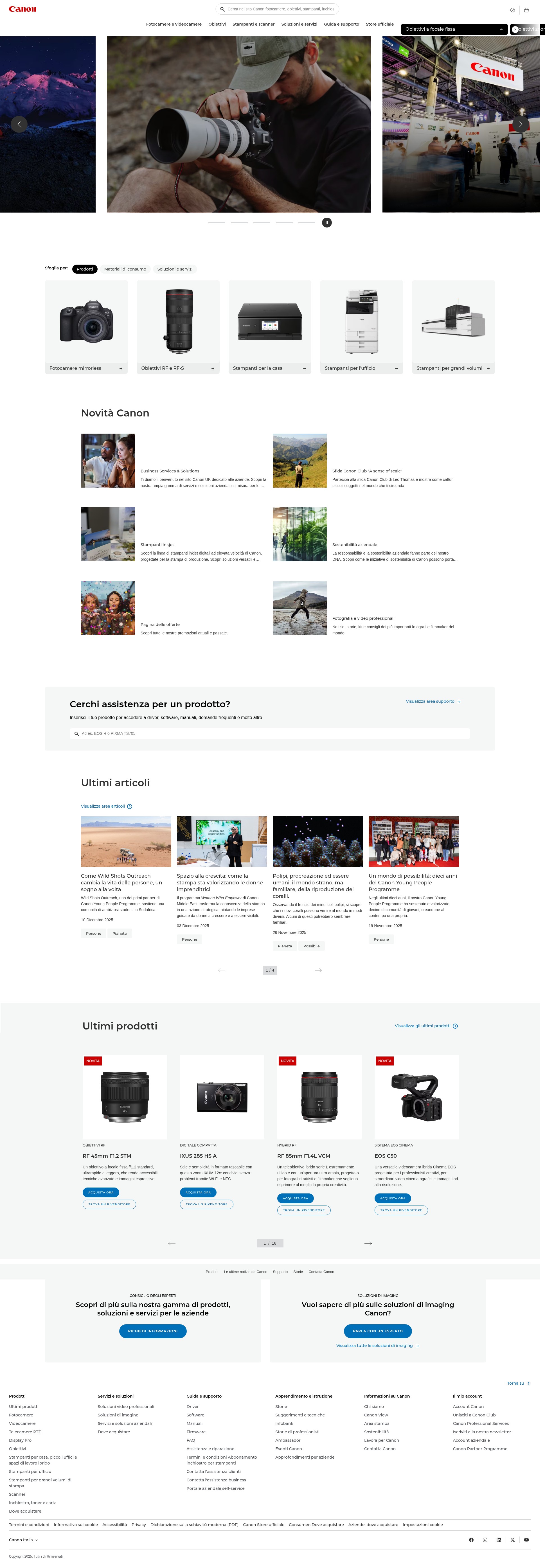 Screenshot of www.canon.it