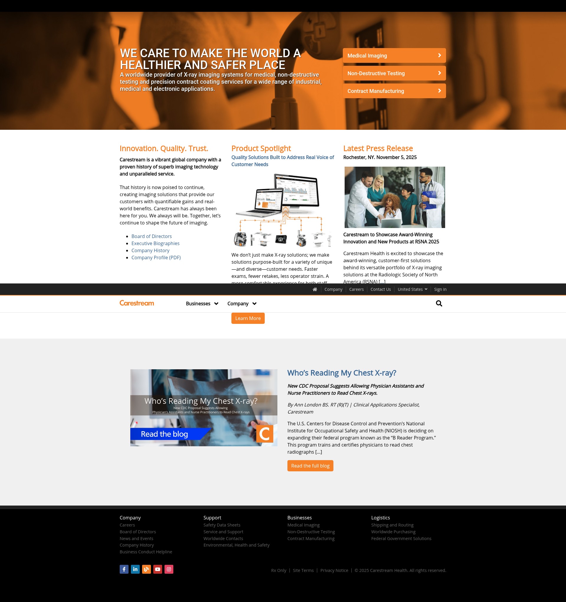 Screenshot of www.carestream.com