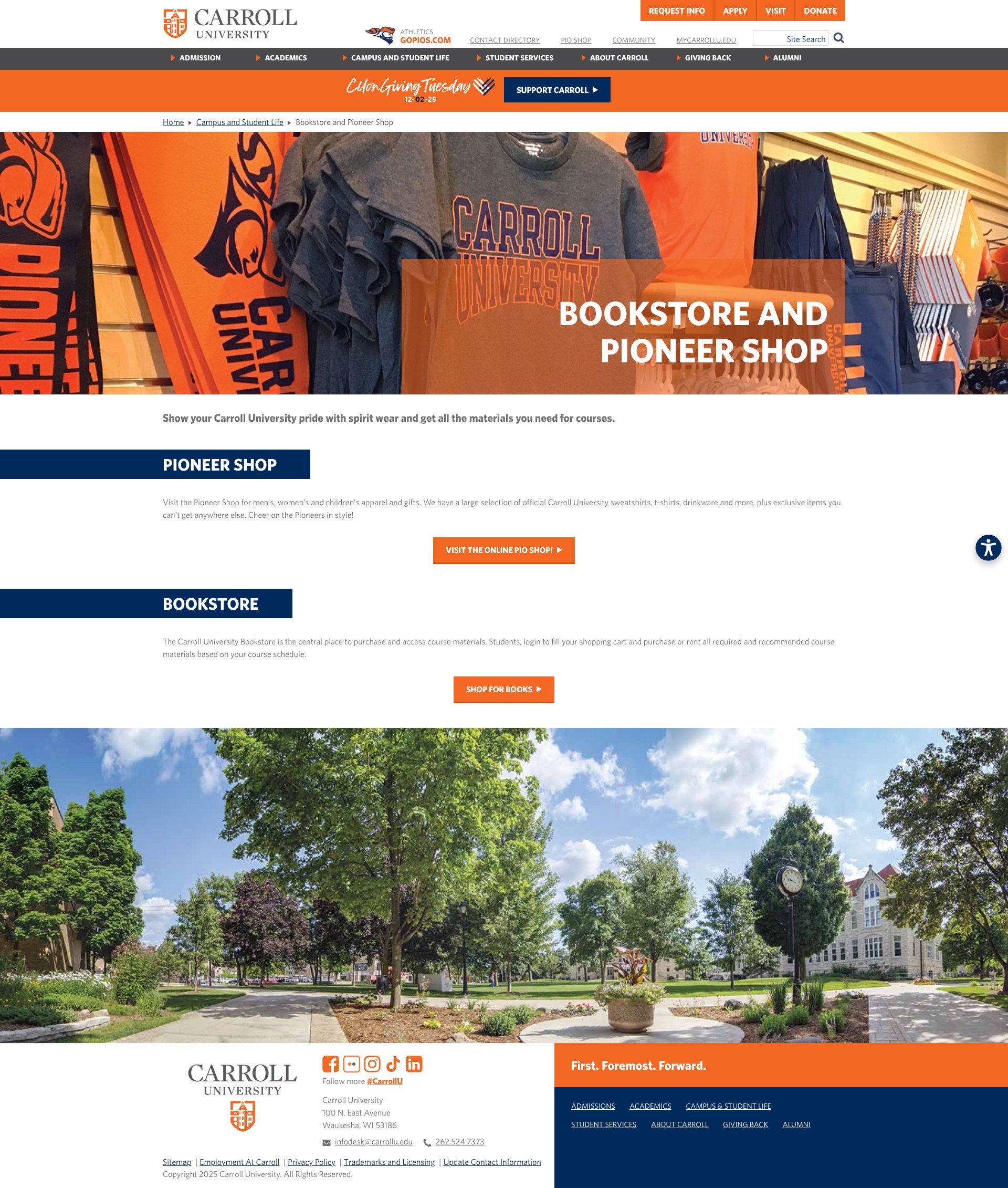 Screenshot of www.carrollu.edu