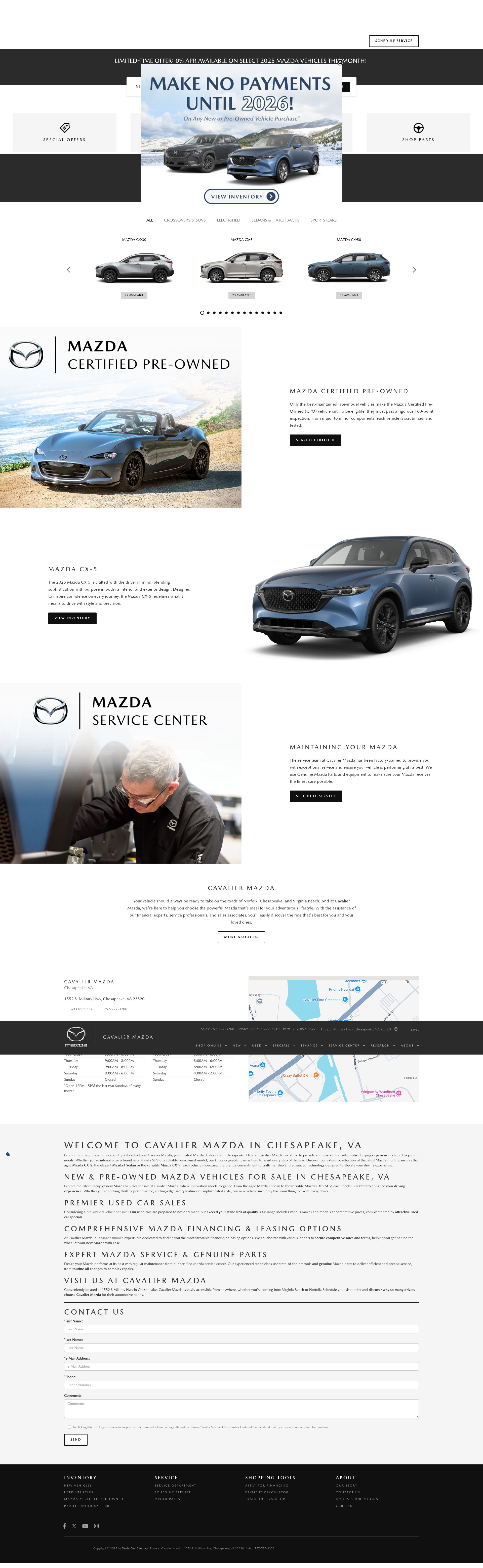 Screenshot of www.cavaliermazda.com