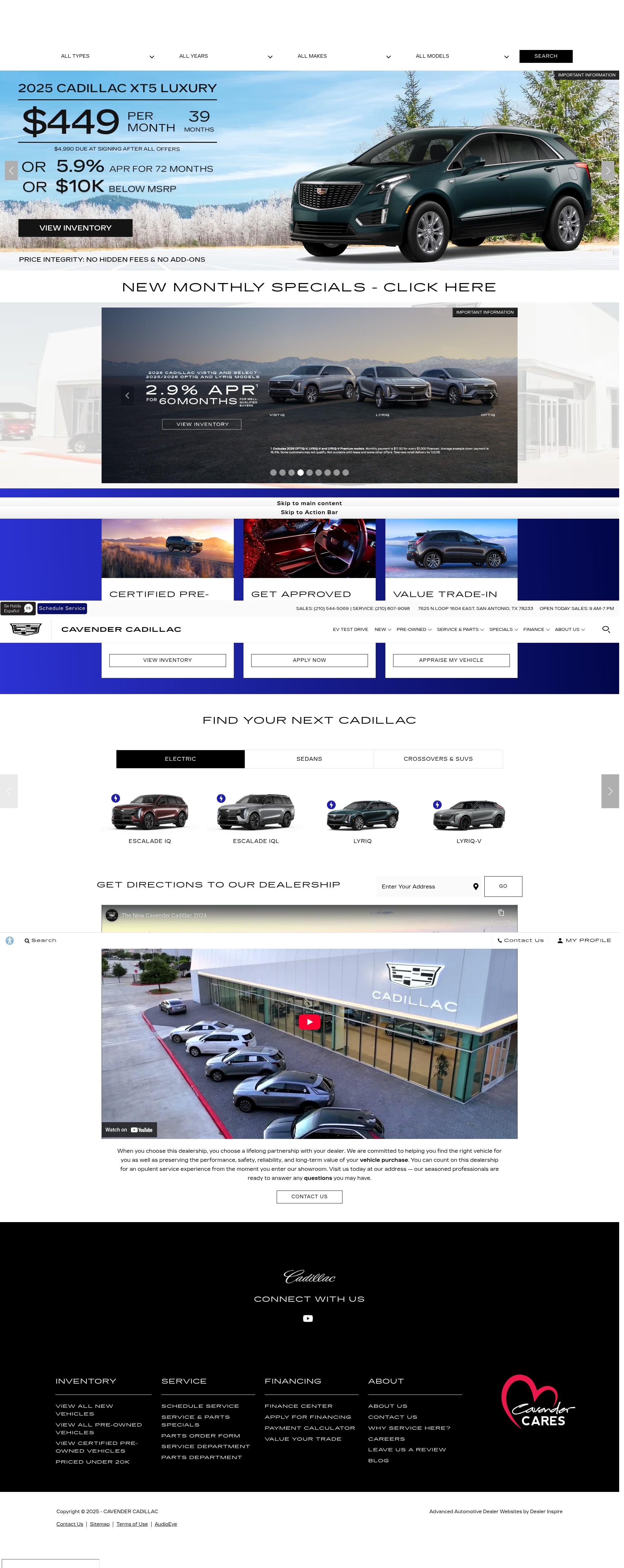 Screenshot of www.cavendercadillac.com