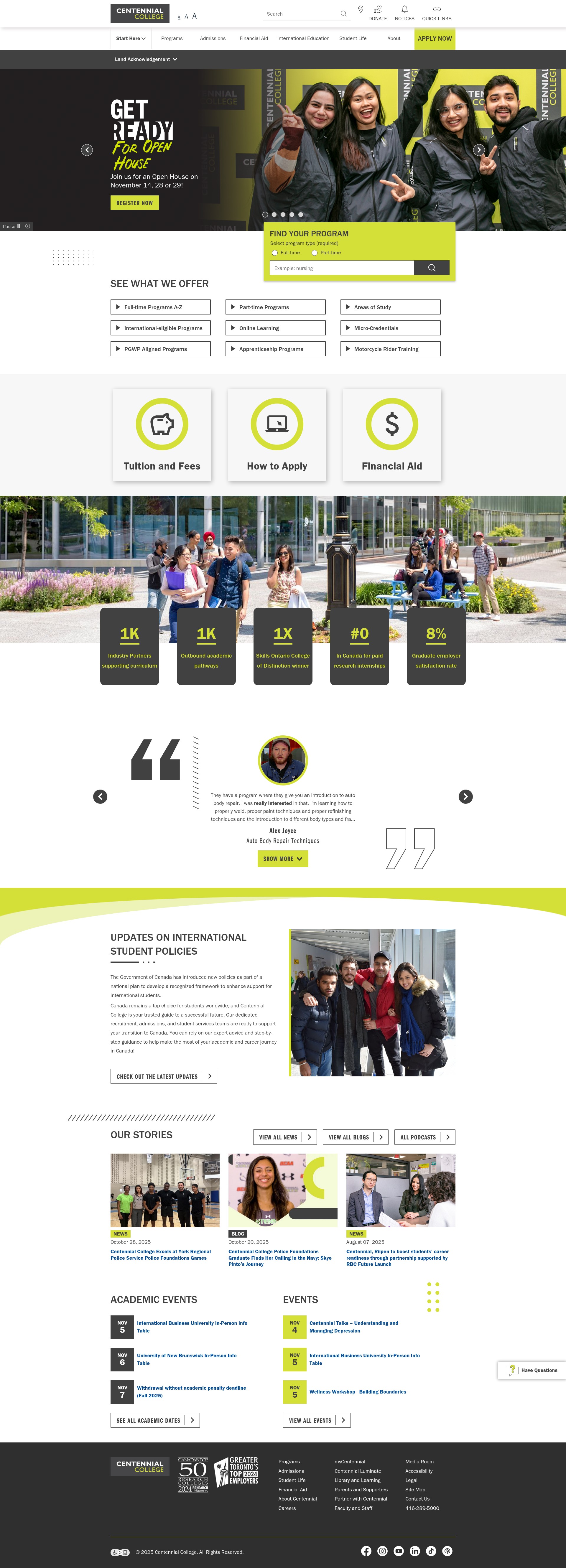 Screenshot of www.centennialcollege.ca