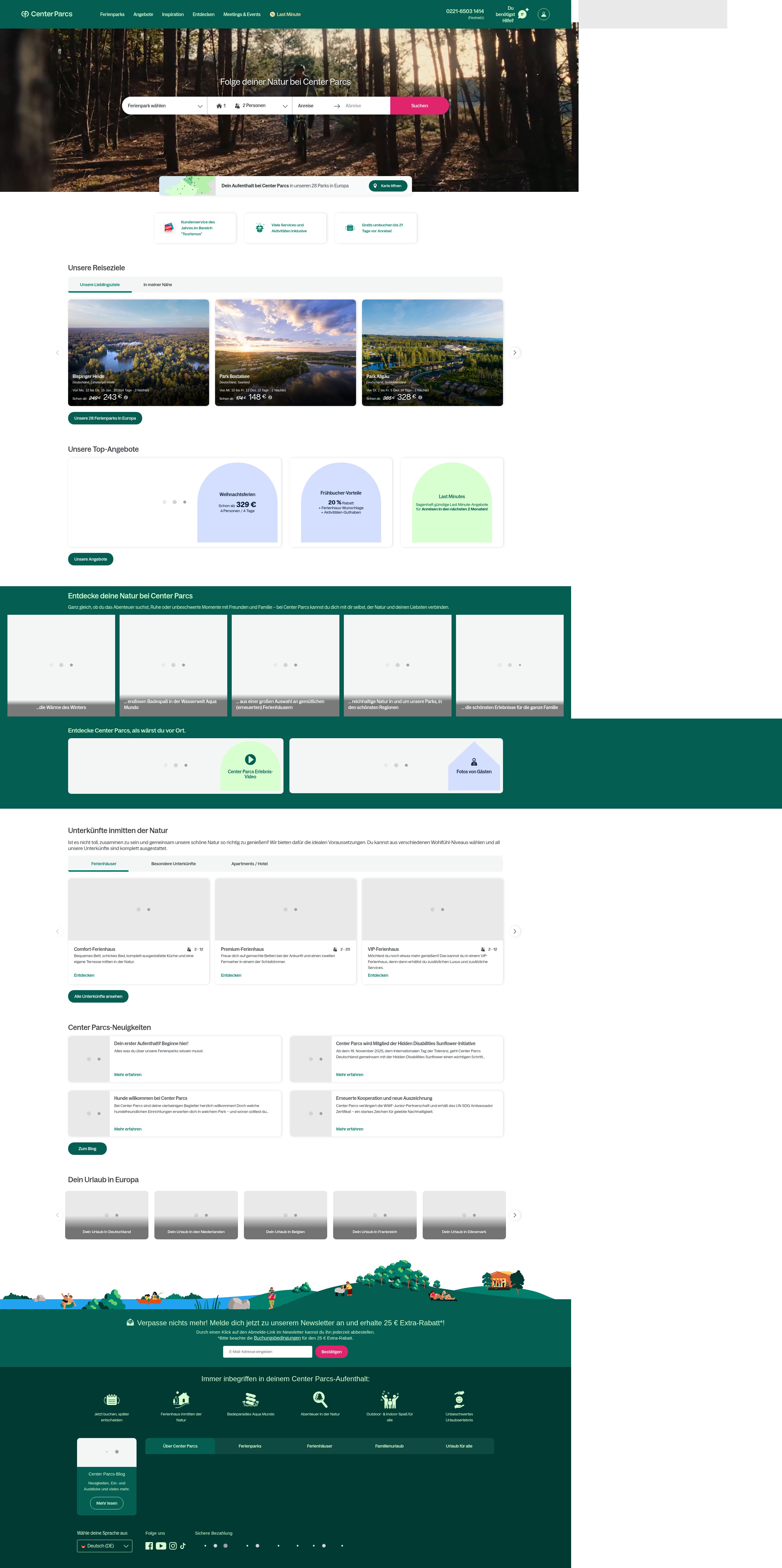 Screenshot of www.centerparcs.de