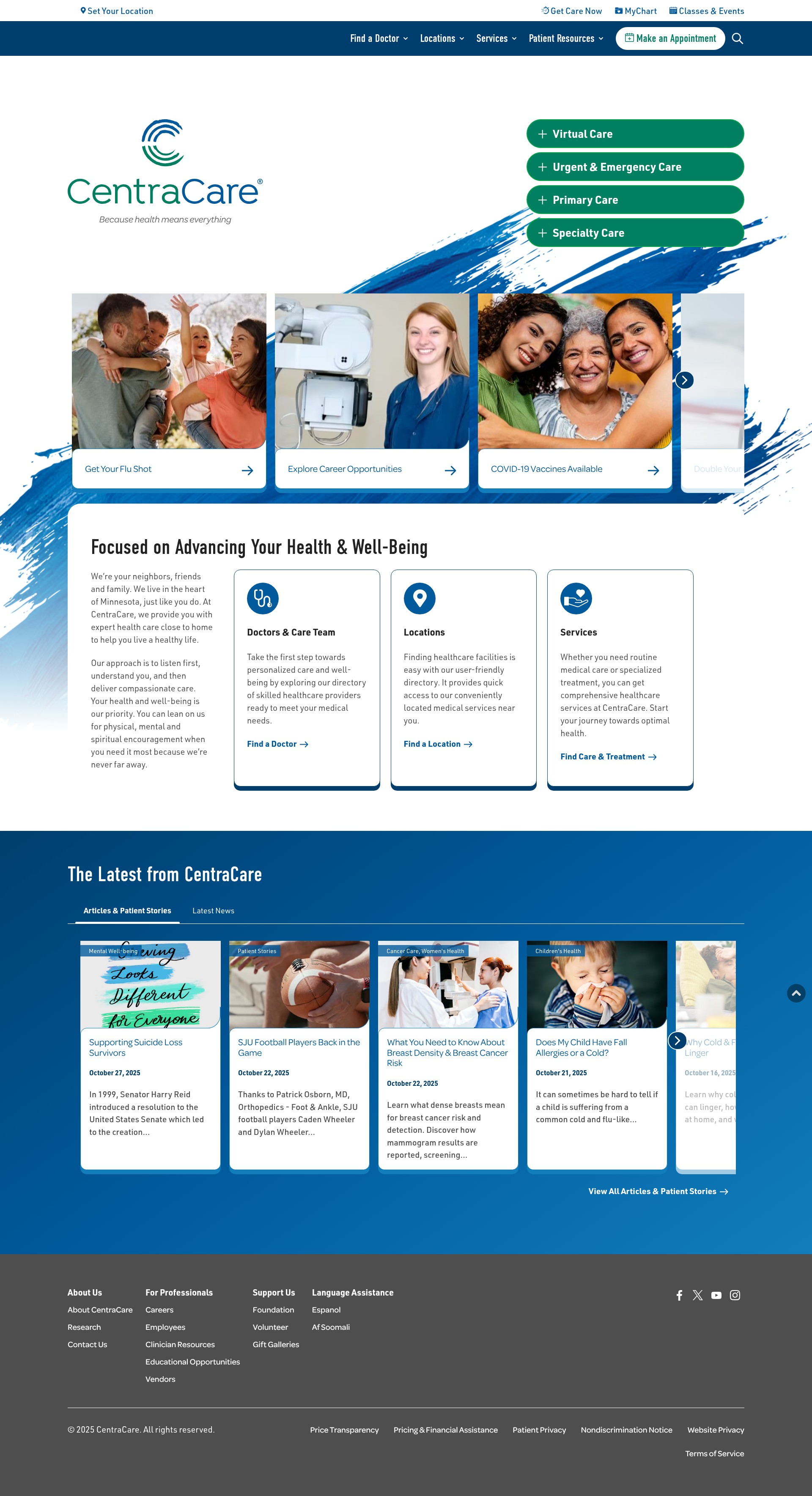 Screenshot of www.centracare.com