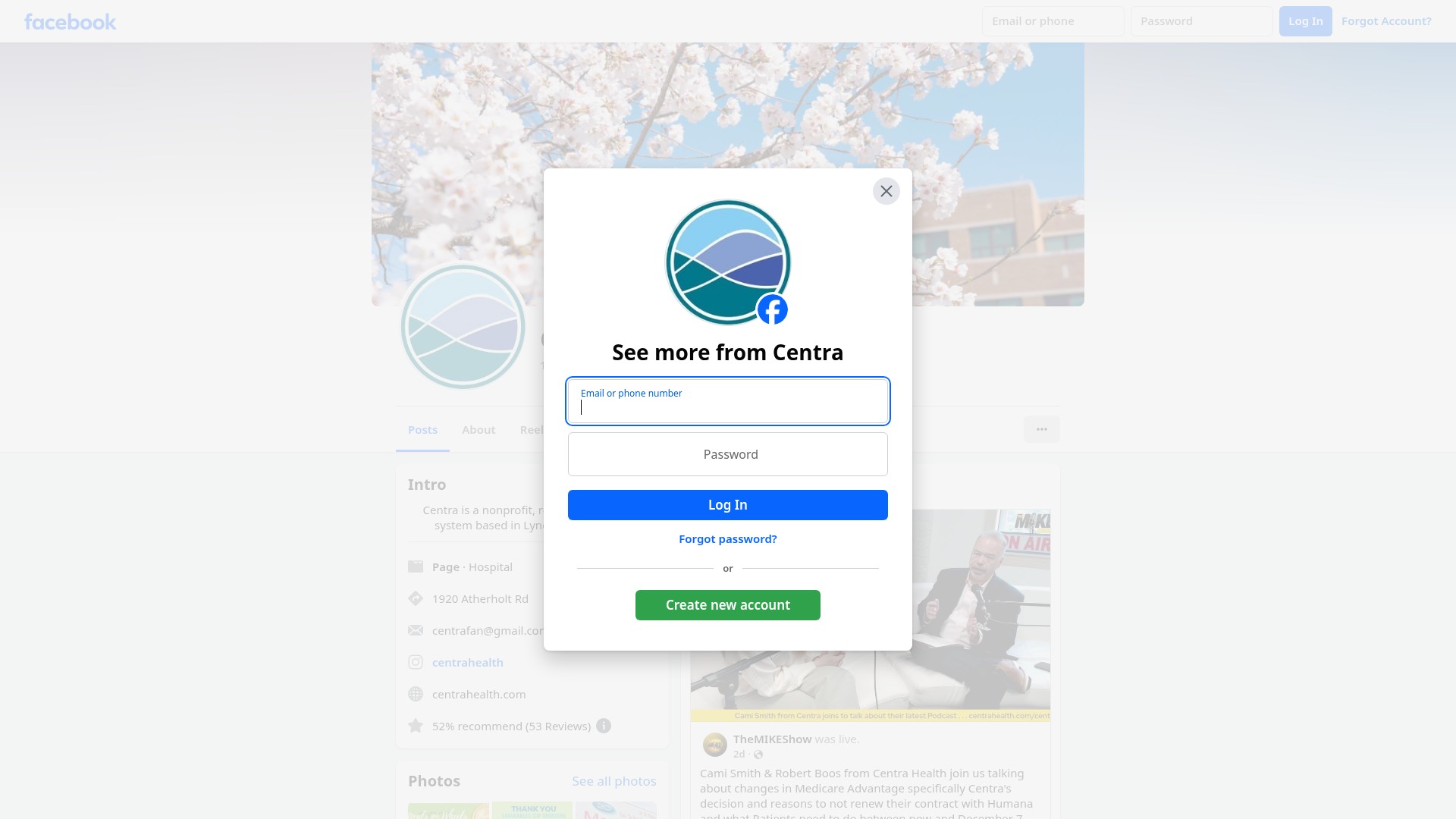 Screenshot of www.centrahealth.com