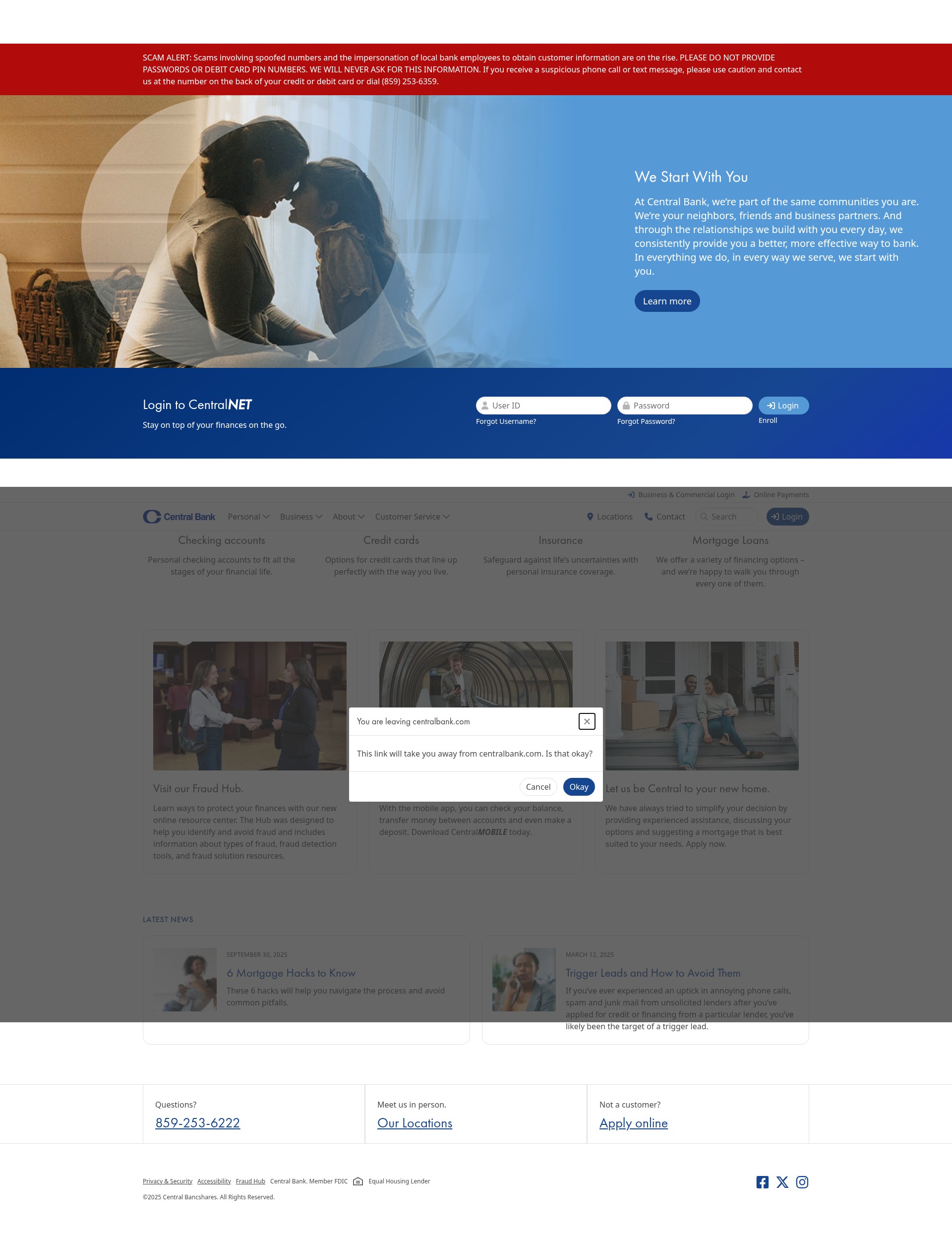 Screenshot of www.centralbank.com