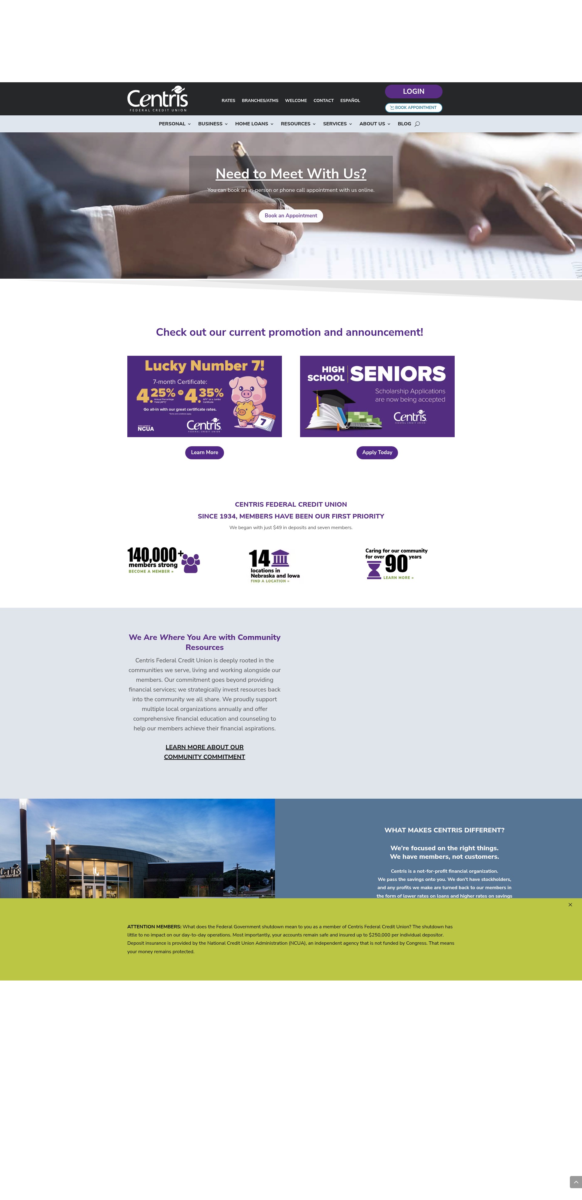 Screenshot of www.centrisfcu.org