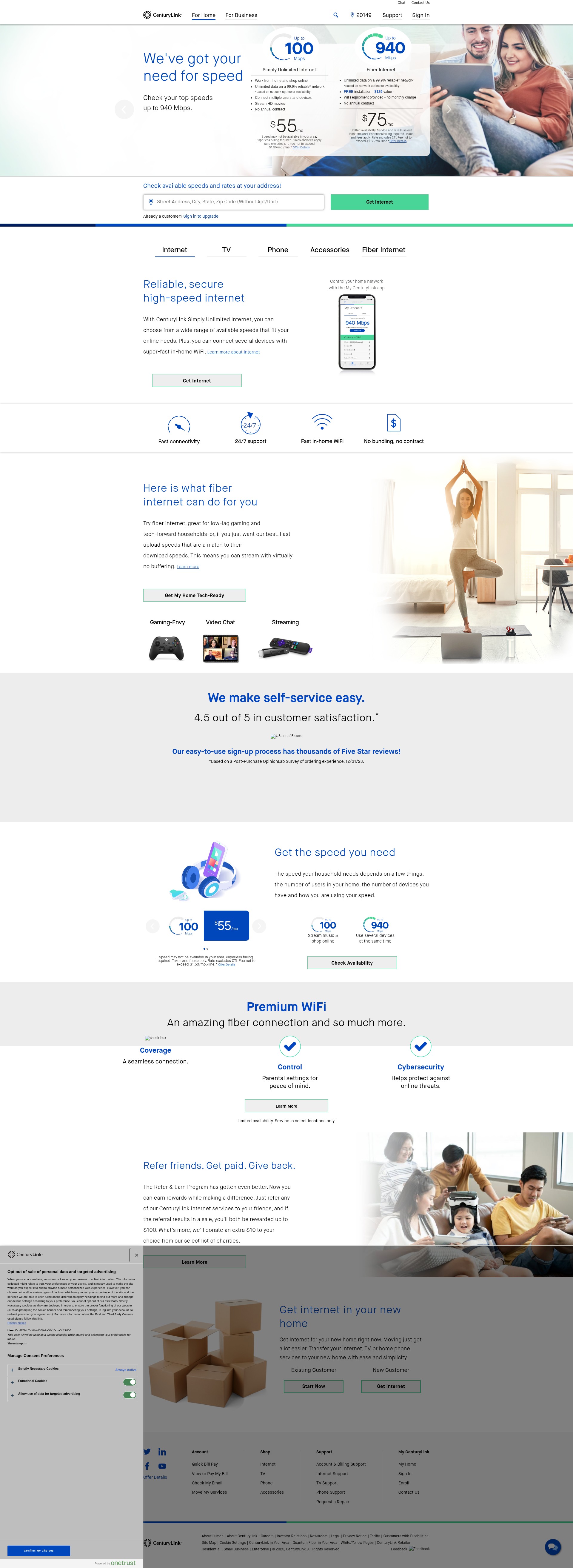 Screenshot of www.centurylink.com