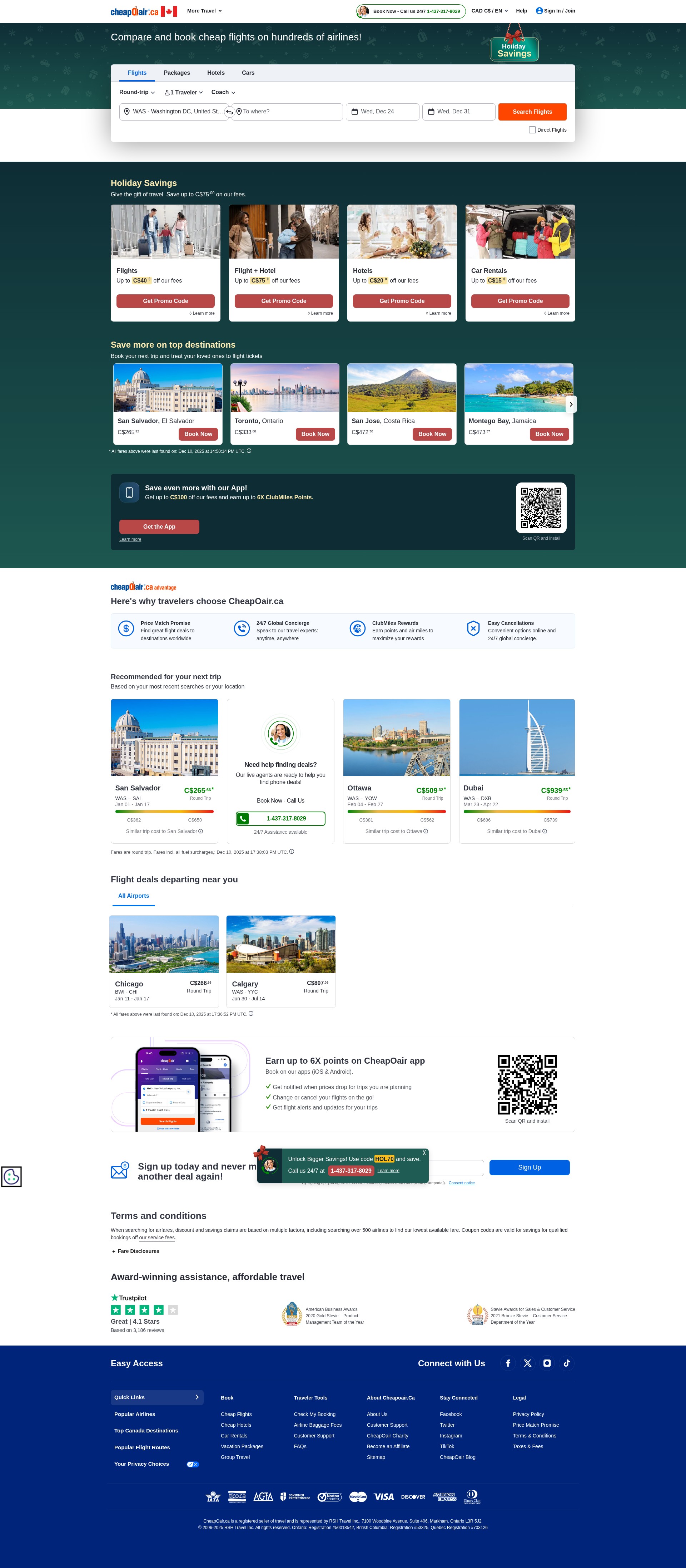 Screenshot of www.cheapoair.ca