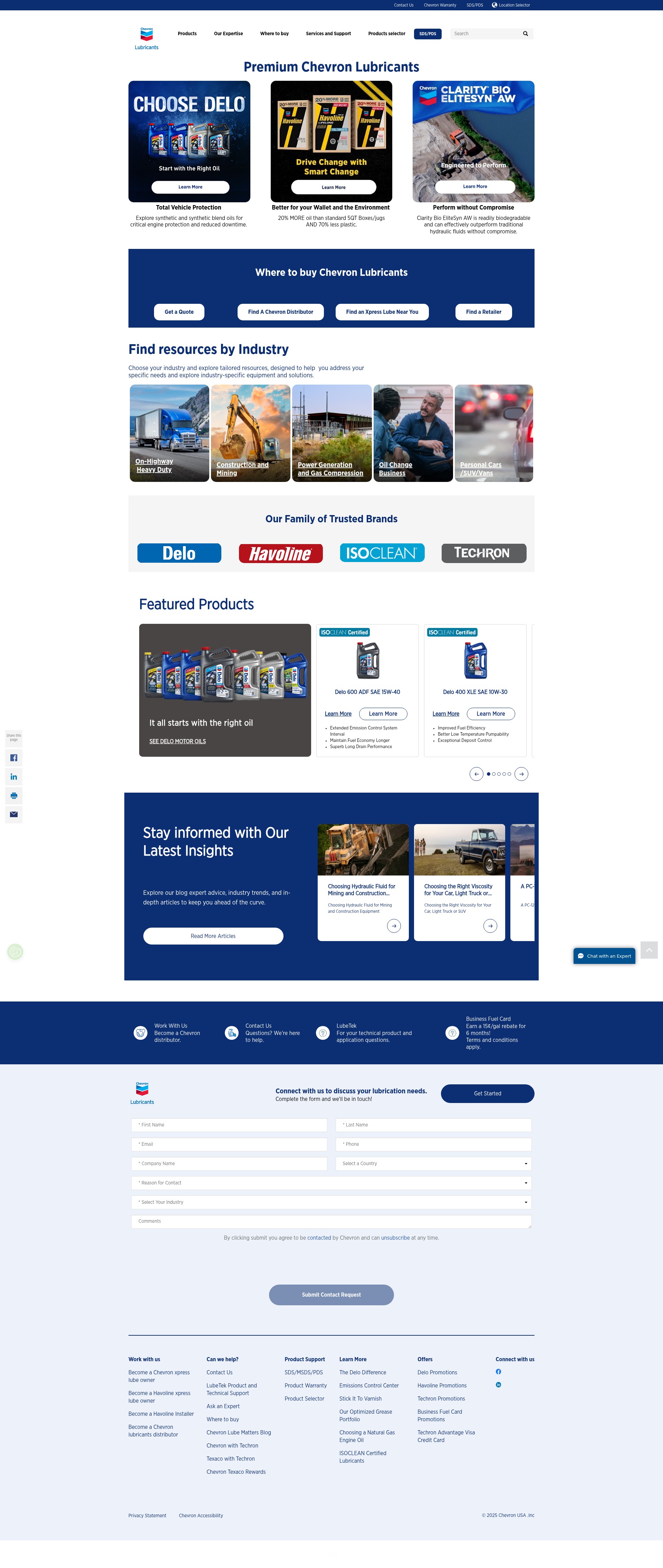 Screenshot of www.chevronlubricants.com