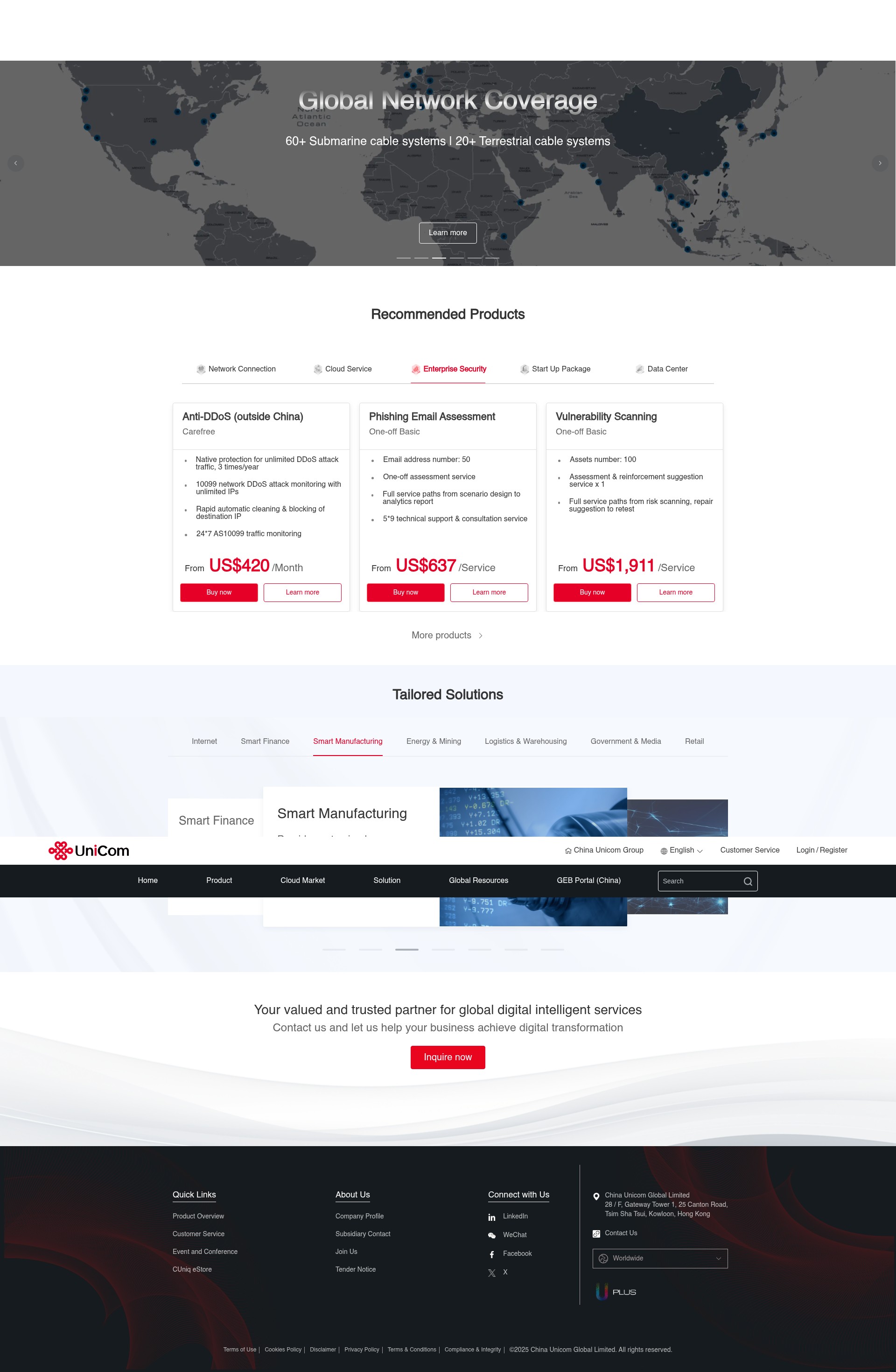 Screenshot of www.chinaunicomglobal.com