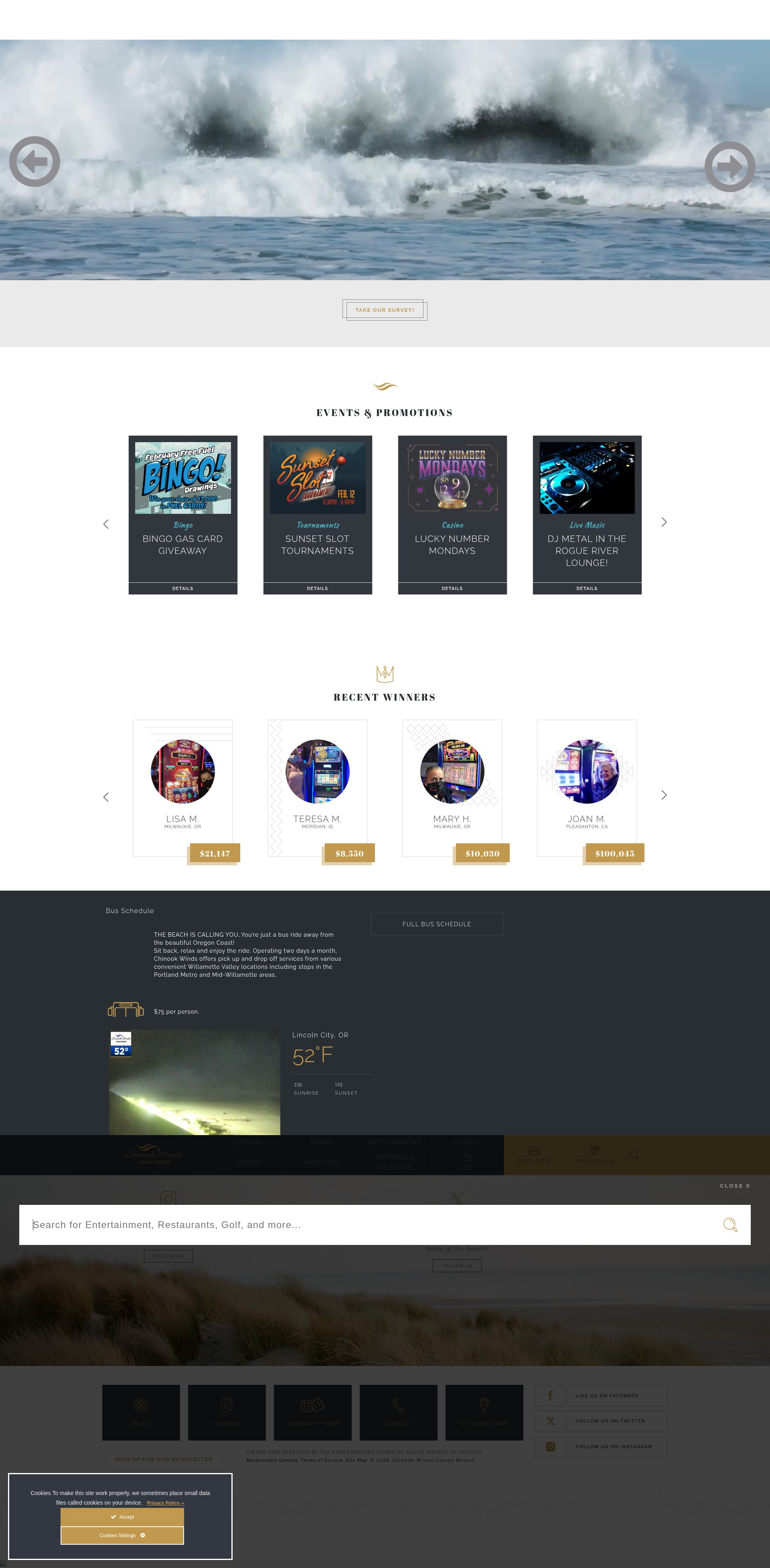 Screenshot of www.chinookwindscasino.com