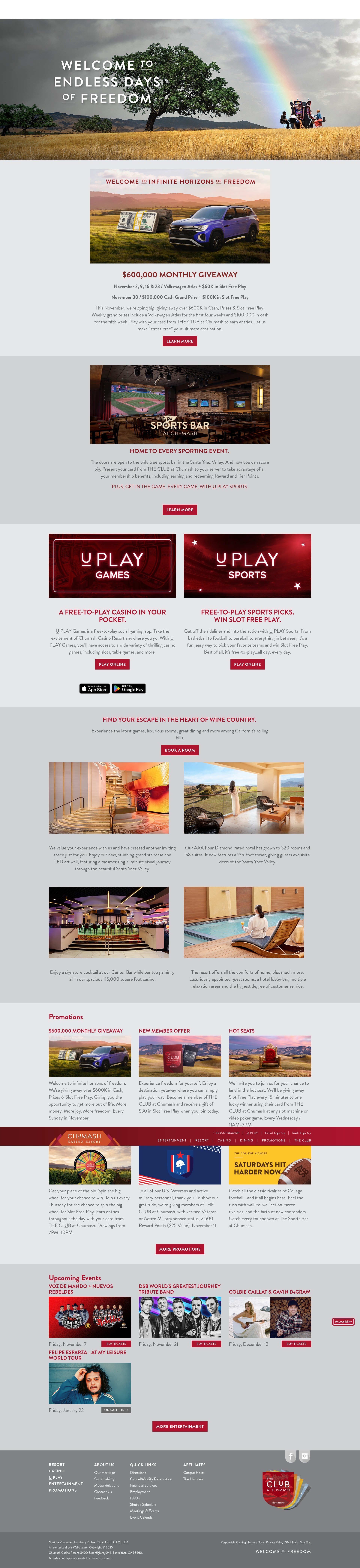 Screenshot of www.chumashcasino.com