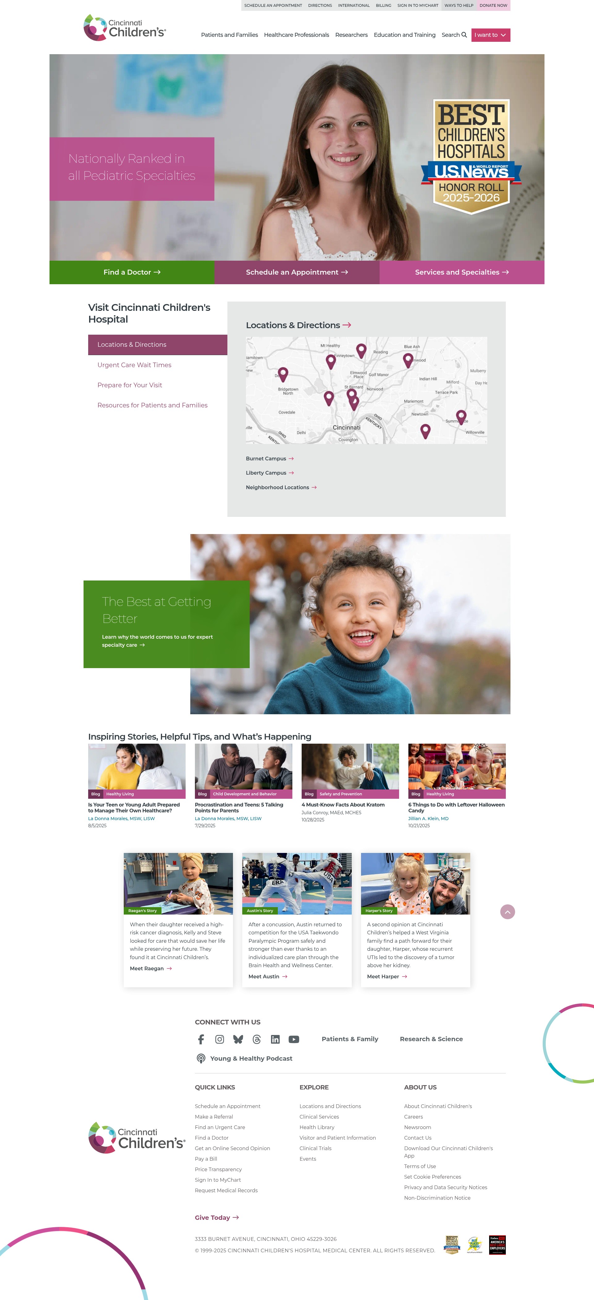 Screenshot of www.cincinnatichildrens.org