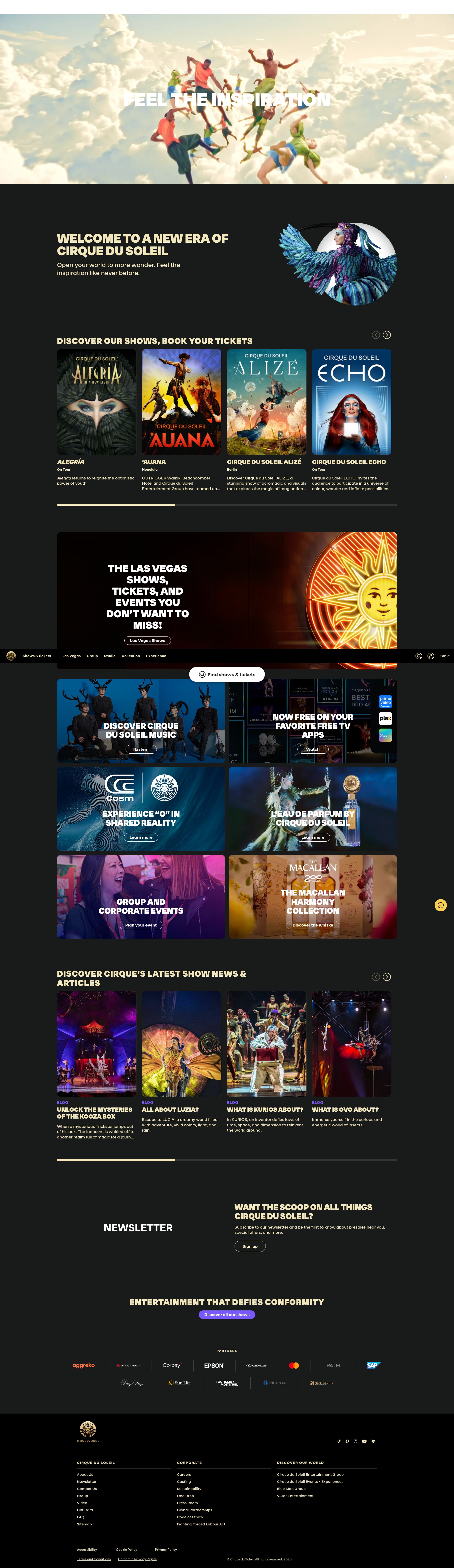 Screenshot of www.cirquedusoleil.com