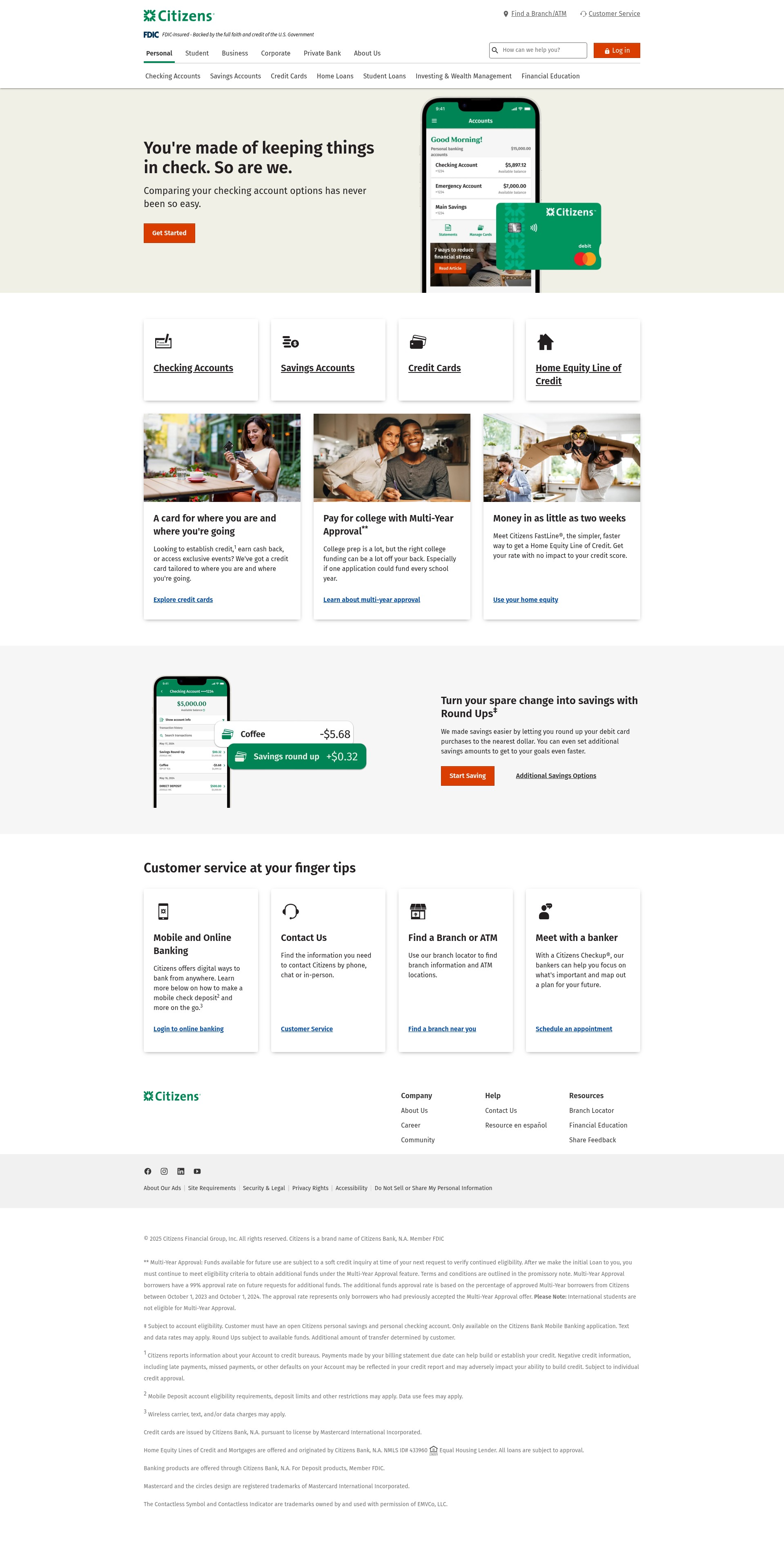 Screenshot of www.citizensbank.com