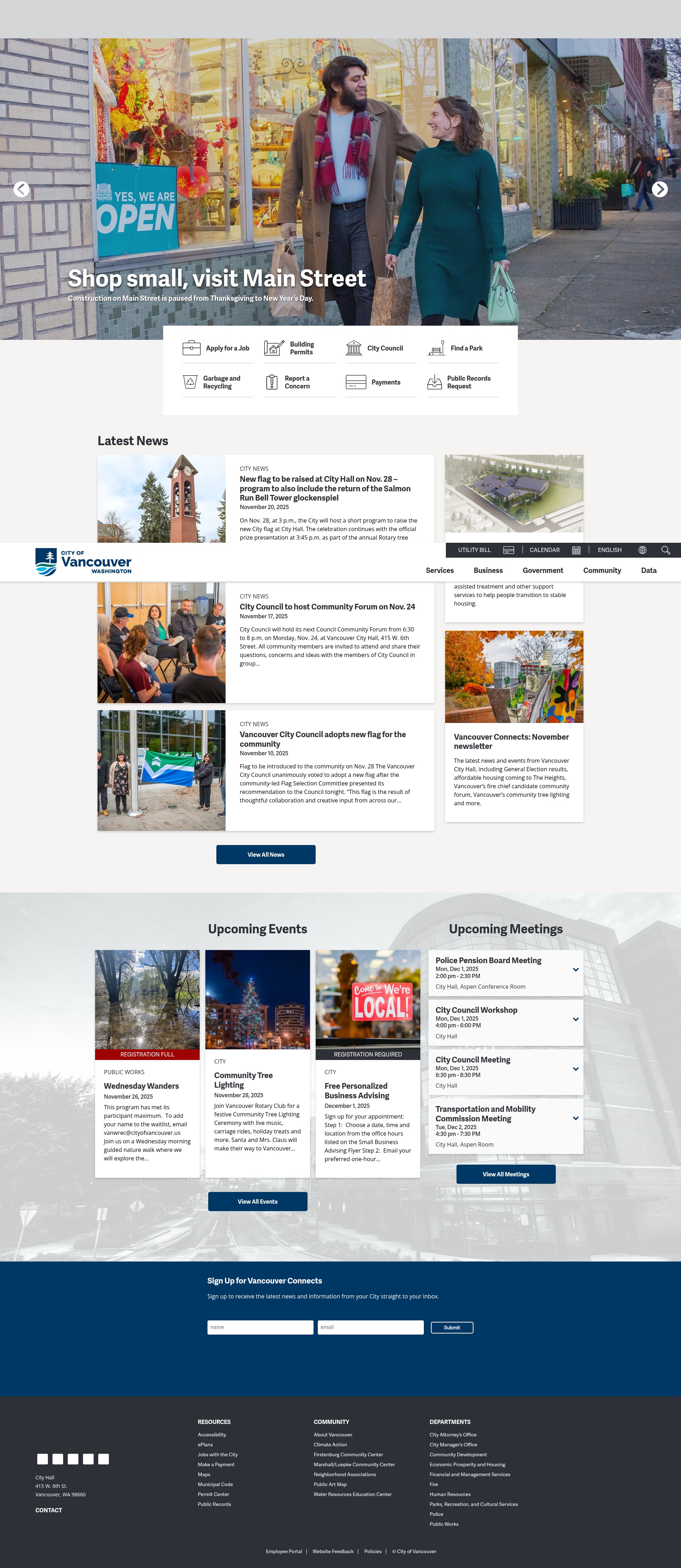 Screenshot of www.cityofvancouver.us