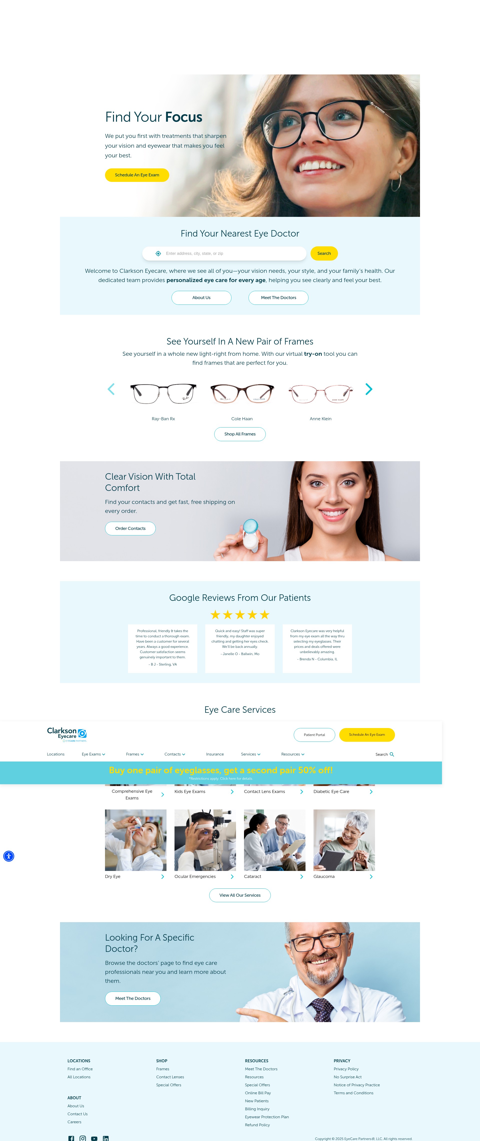 Screenshot of www.clarksoneyecare.com