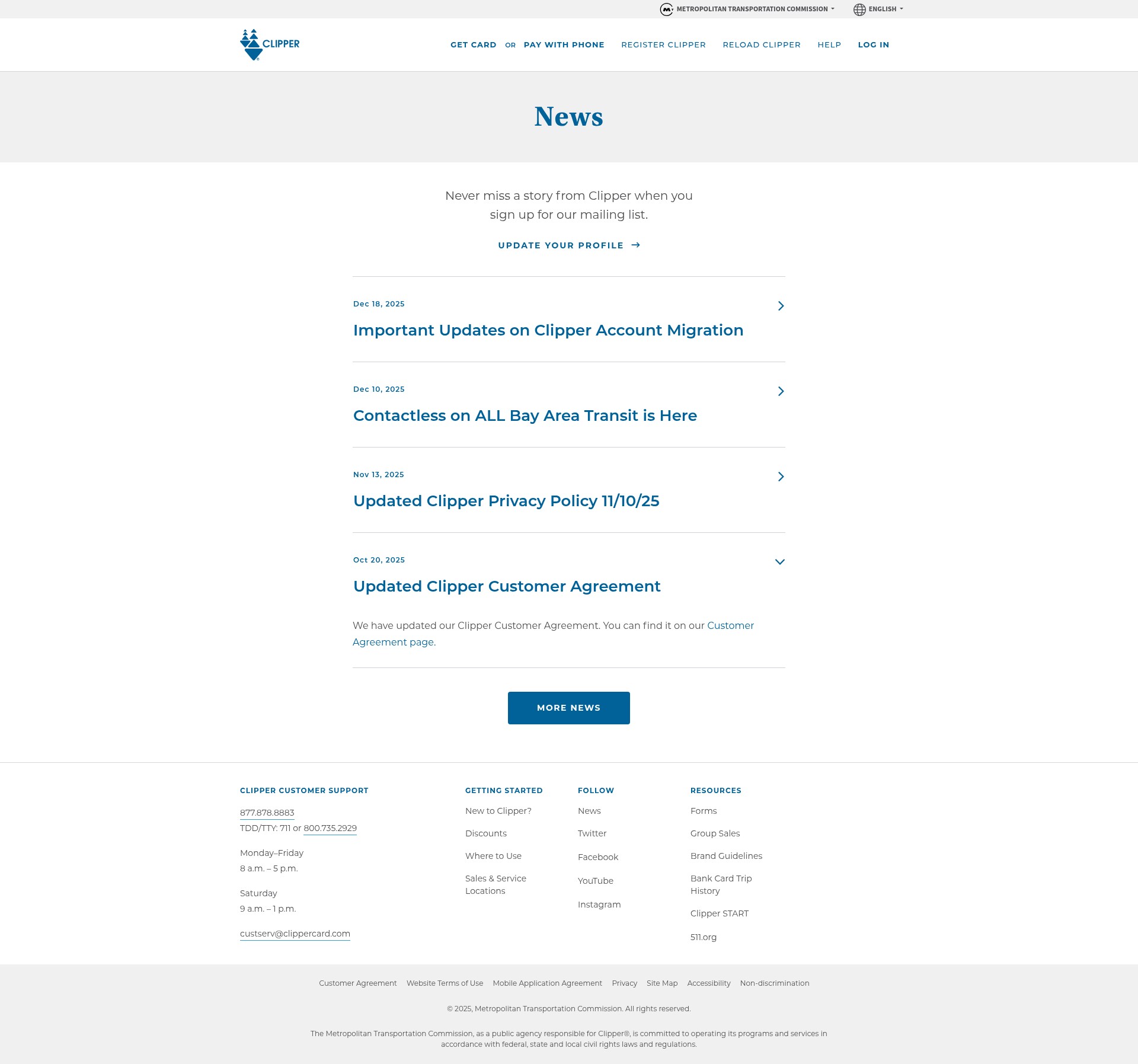 Screenshot of www.clippercard.com