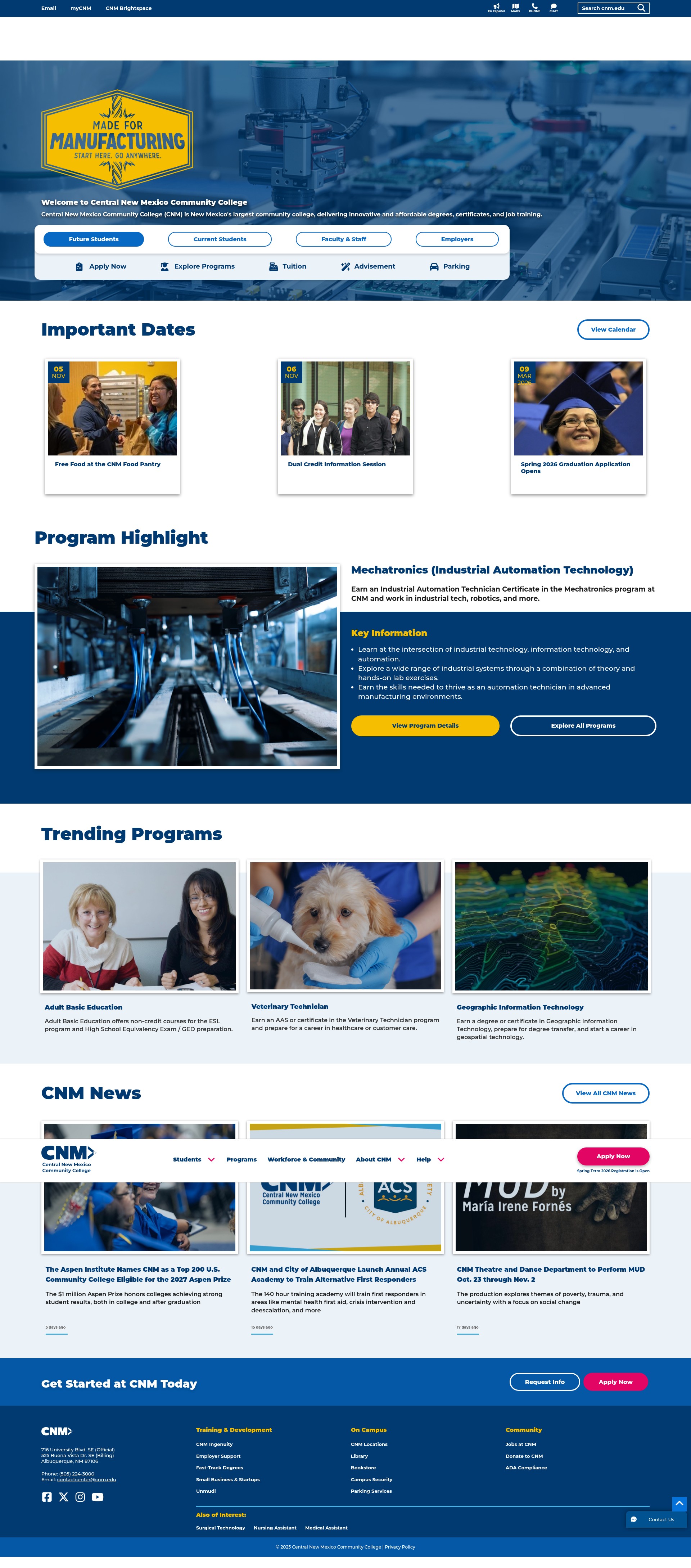 Screenshot of www.cnm.edu