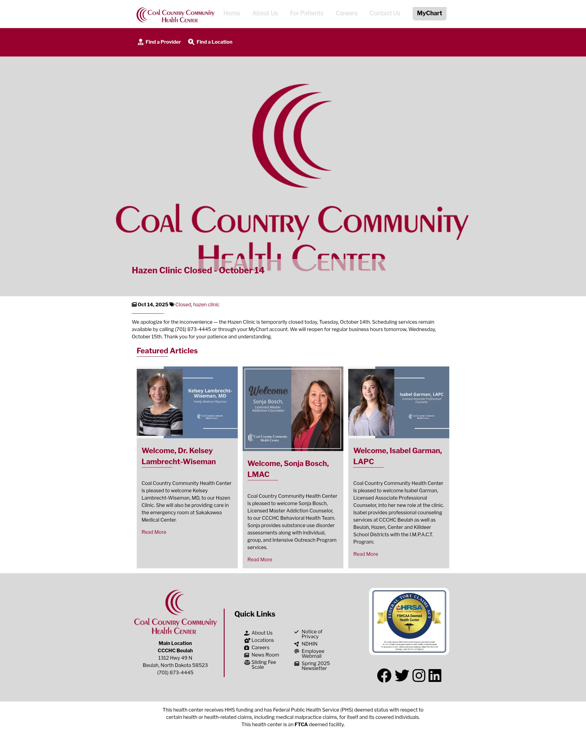 Screenshot of www.coalcountryhealth.com