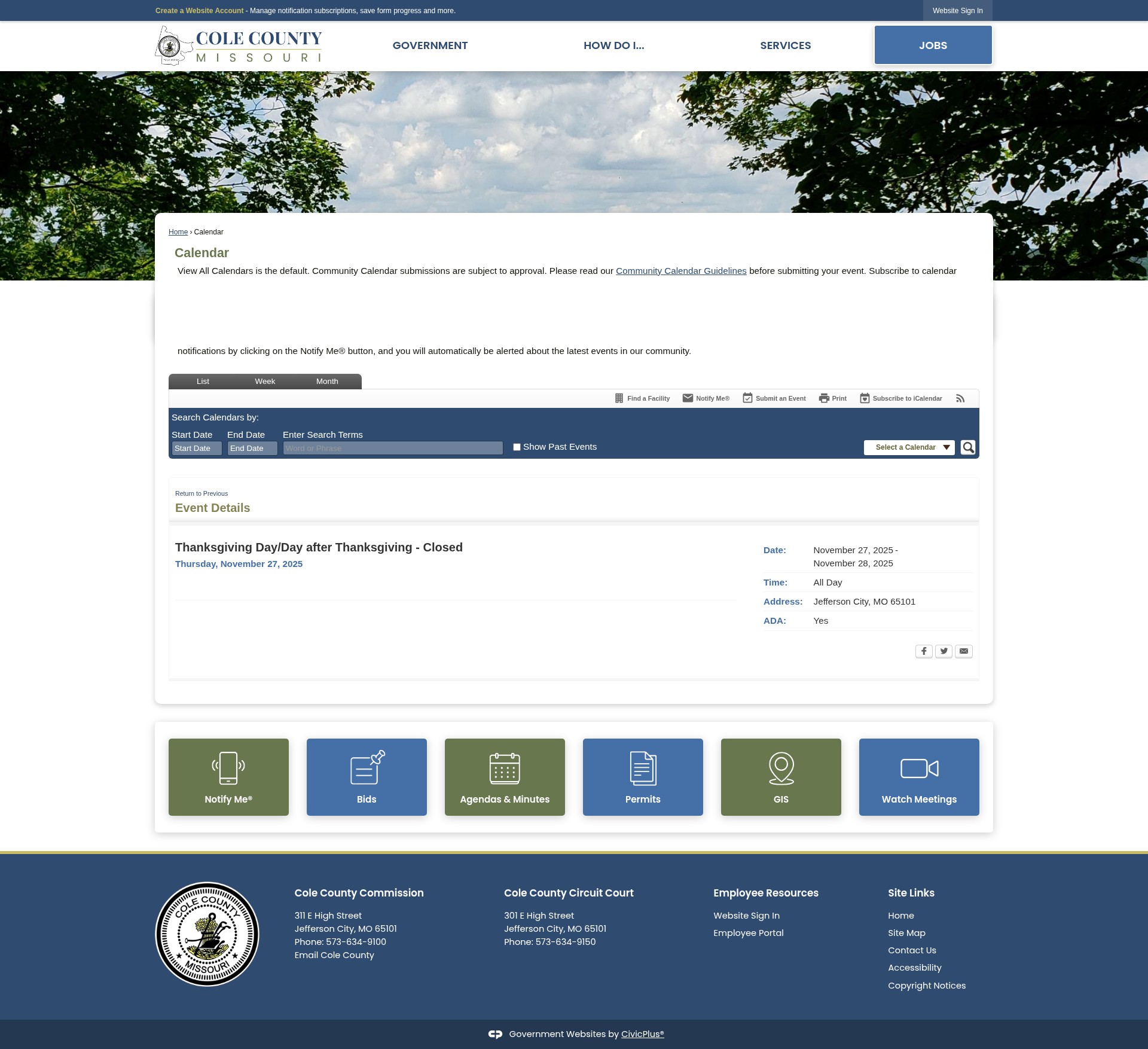 Screenshot of www.colecounty.org