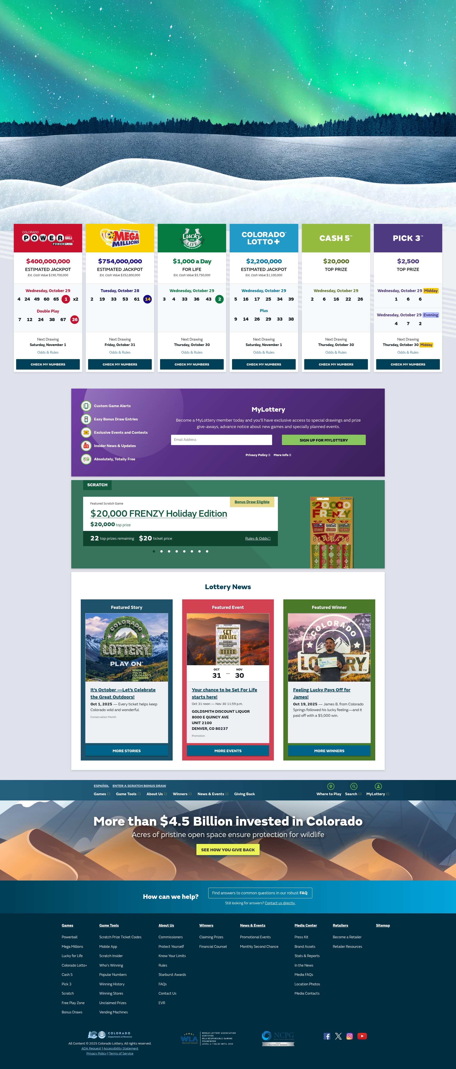 Screenshot of www.coloradolottery.com