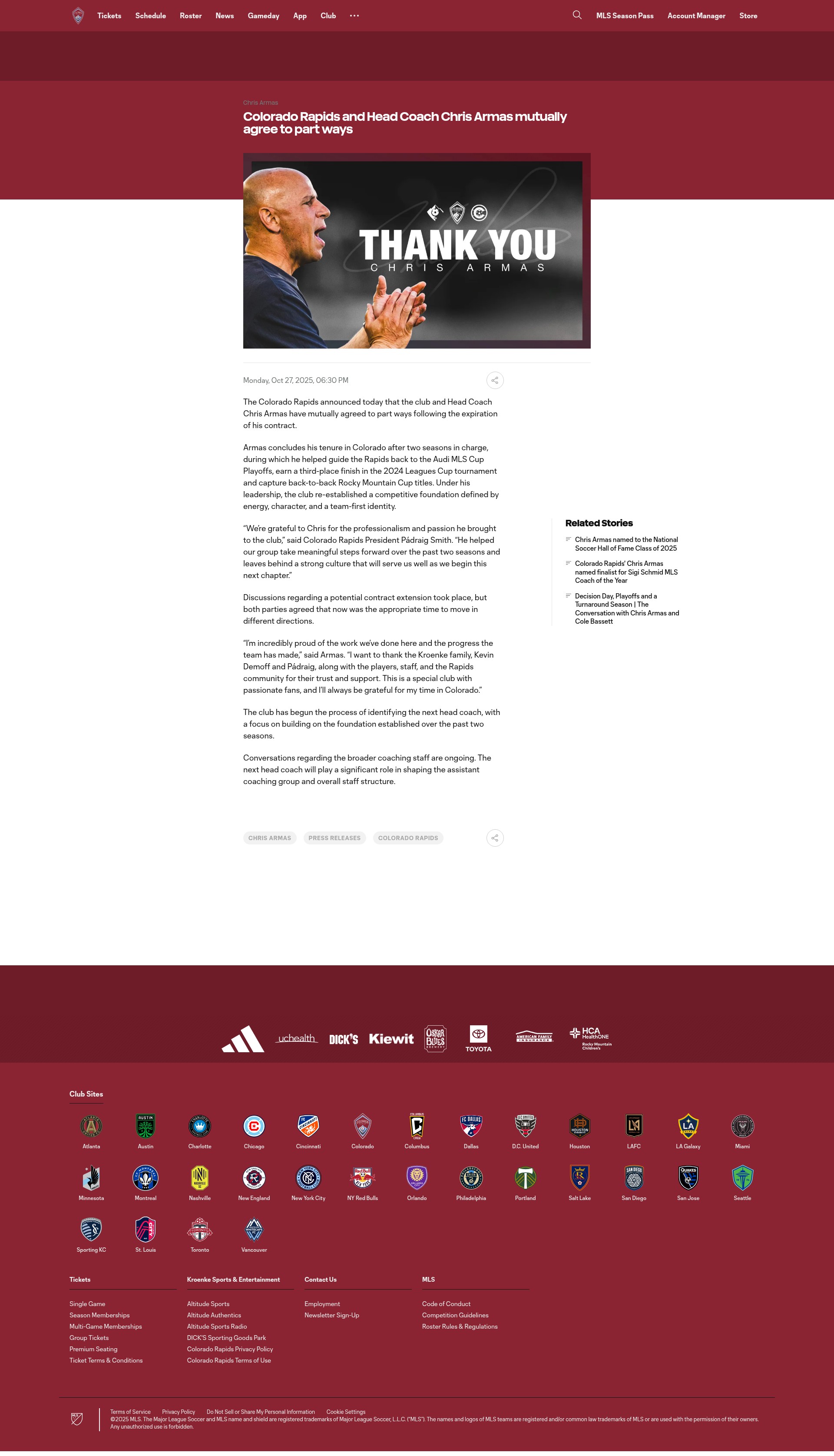Screenshot of www.coloradorapids.com