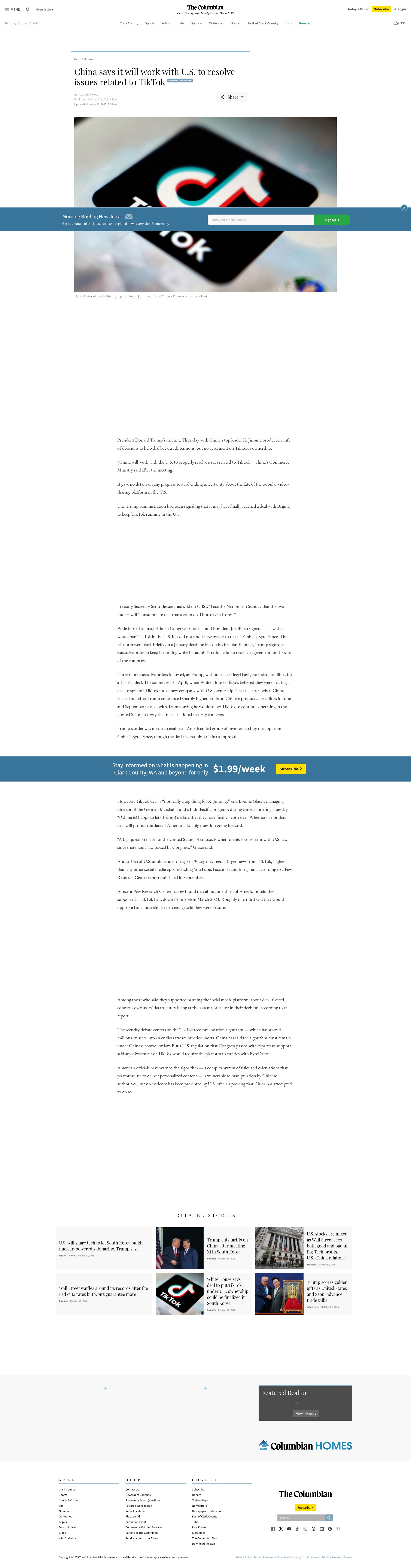 Screenshot of www.columbian.com