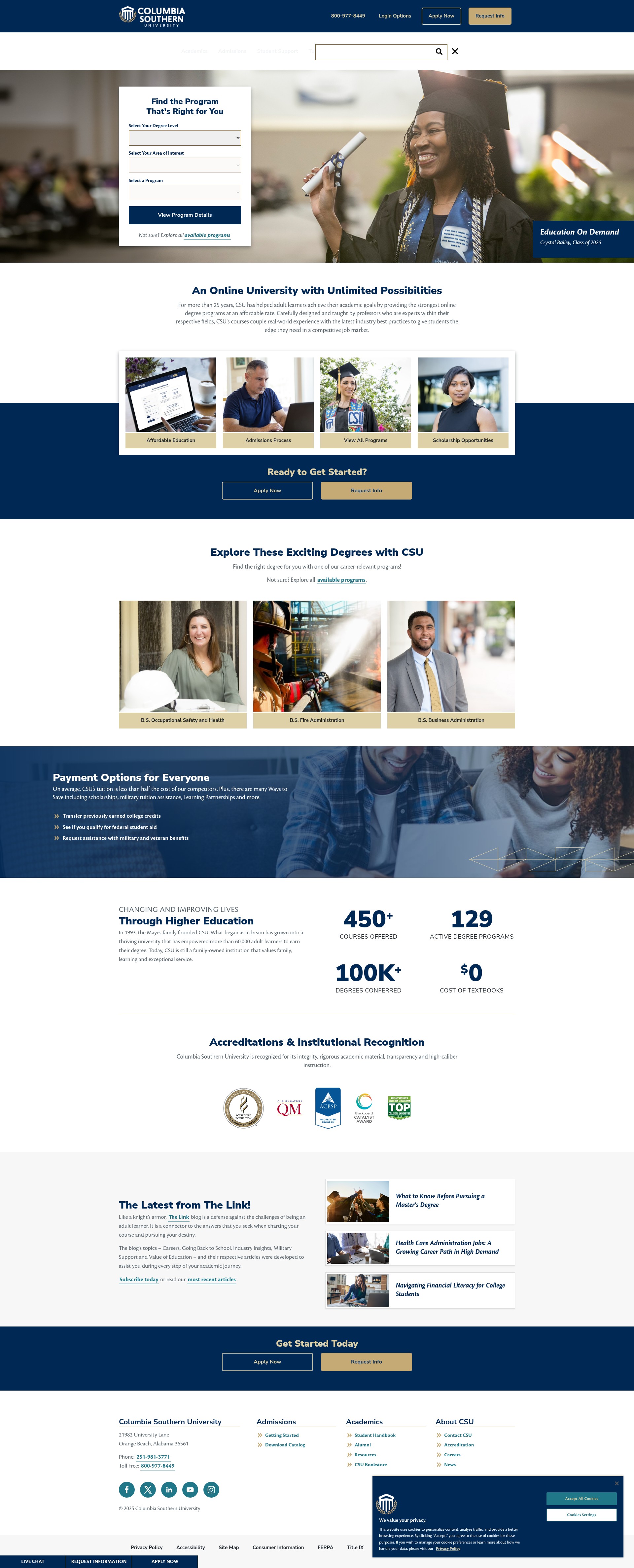 Screenshot of www.columbiasouthern.edu