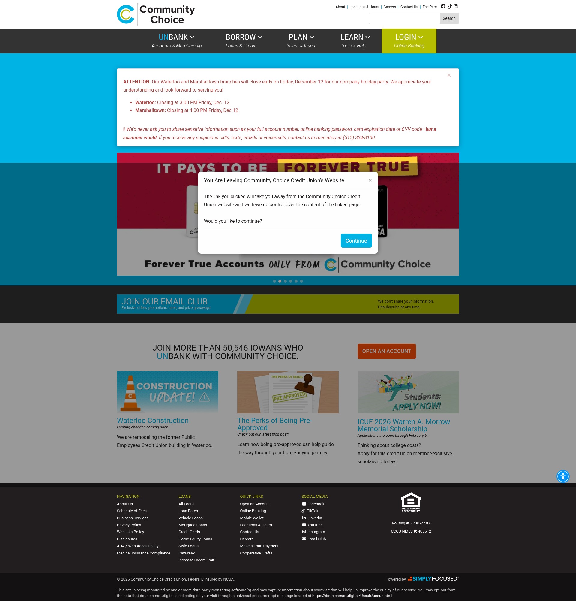 Screenshot of www.comchoicecu.org