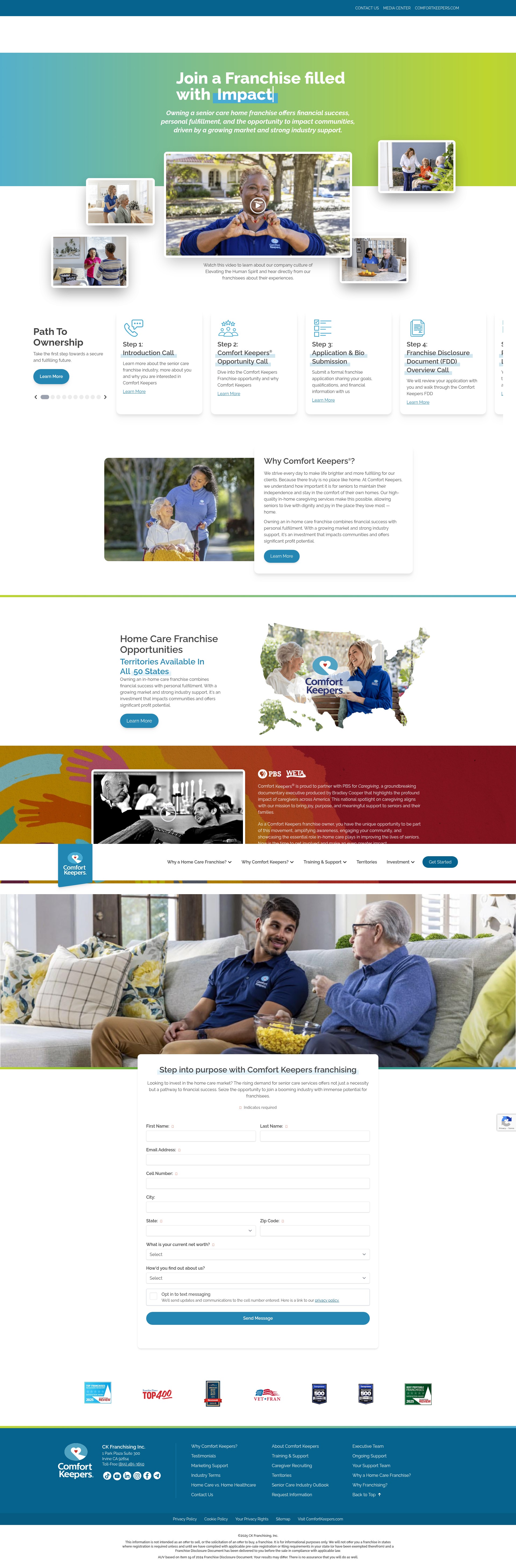 Screenshot of www.comfortkeepersfranchise.com