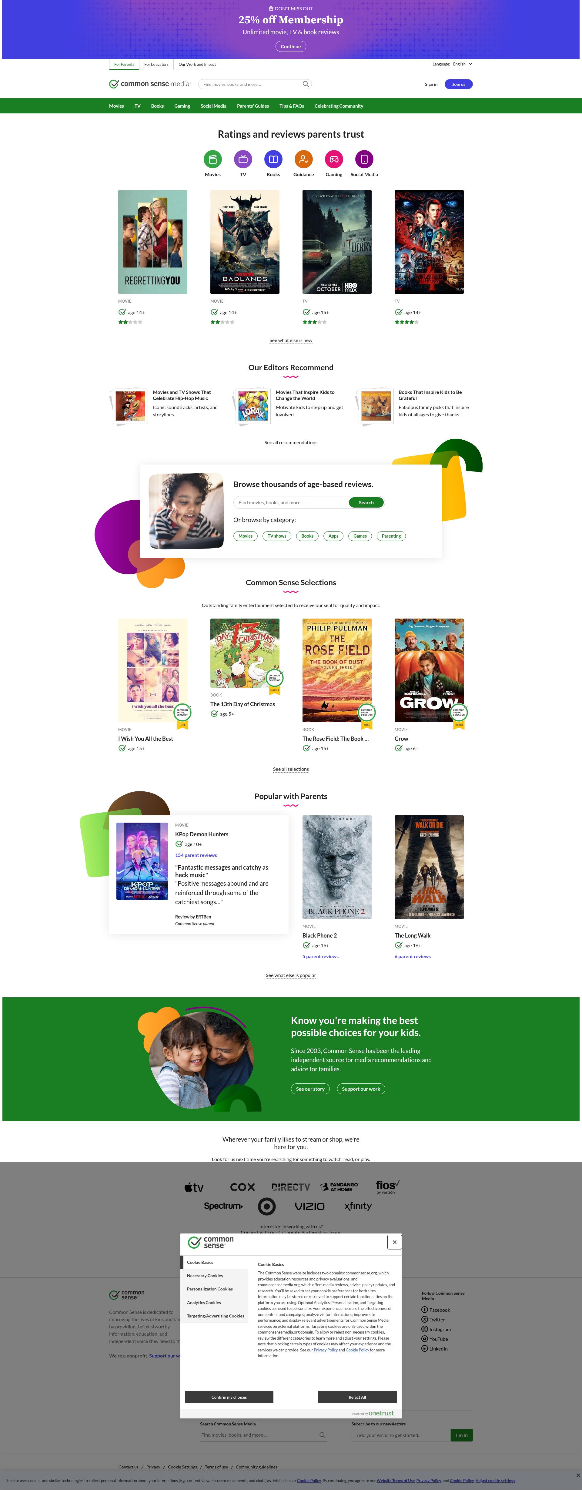 Screenshot of www.commonsensemedia.org