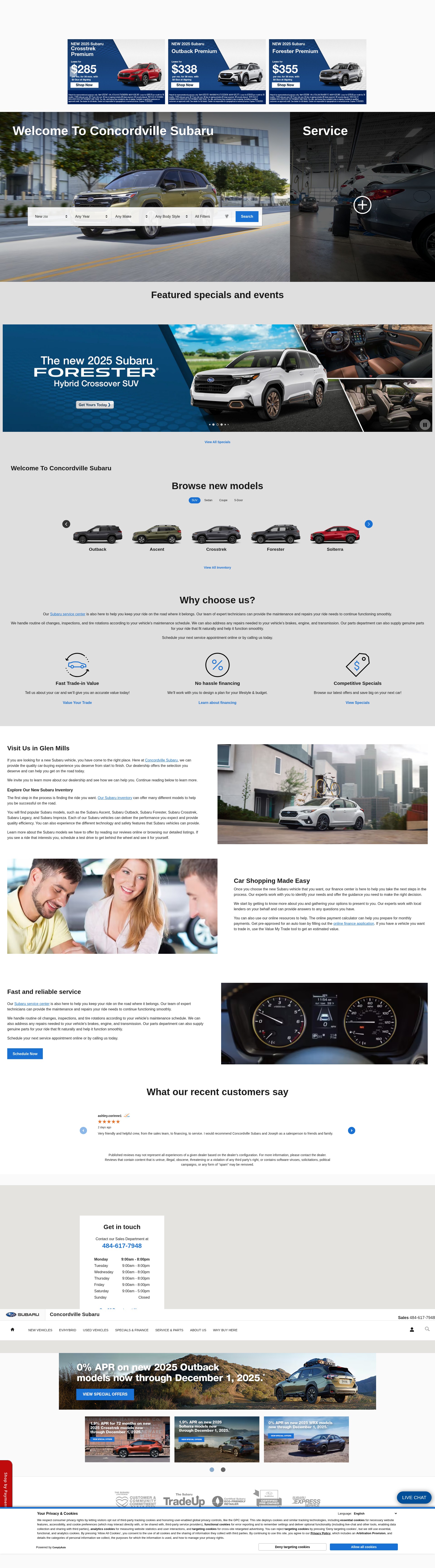 Screenshot of www.concordvillesubaru.com