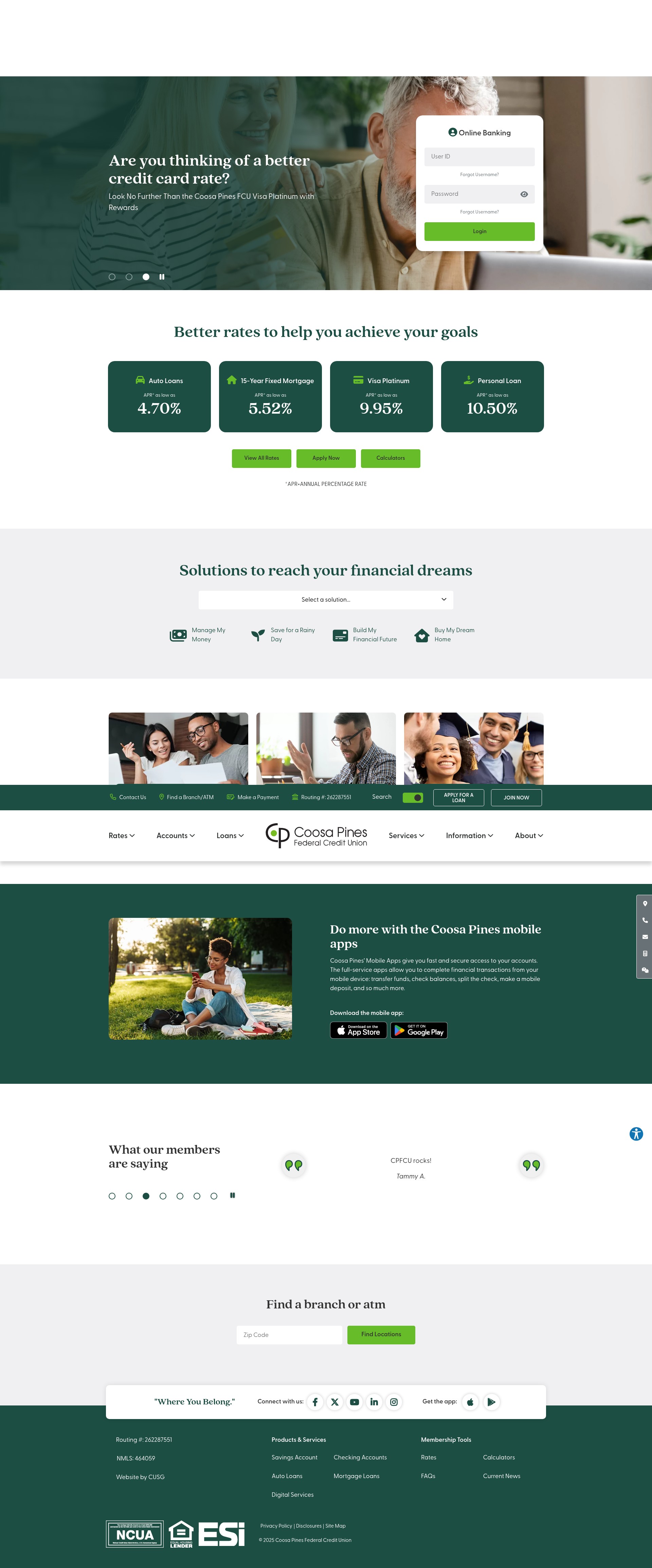 Screenshot of www.coosapinesfcu.org