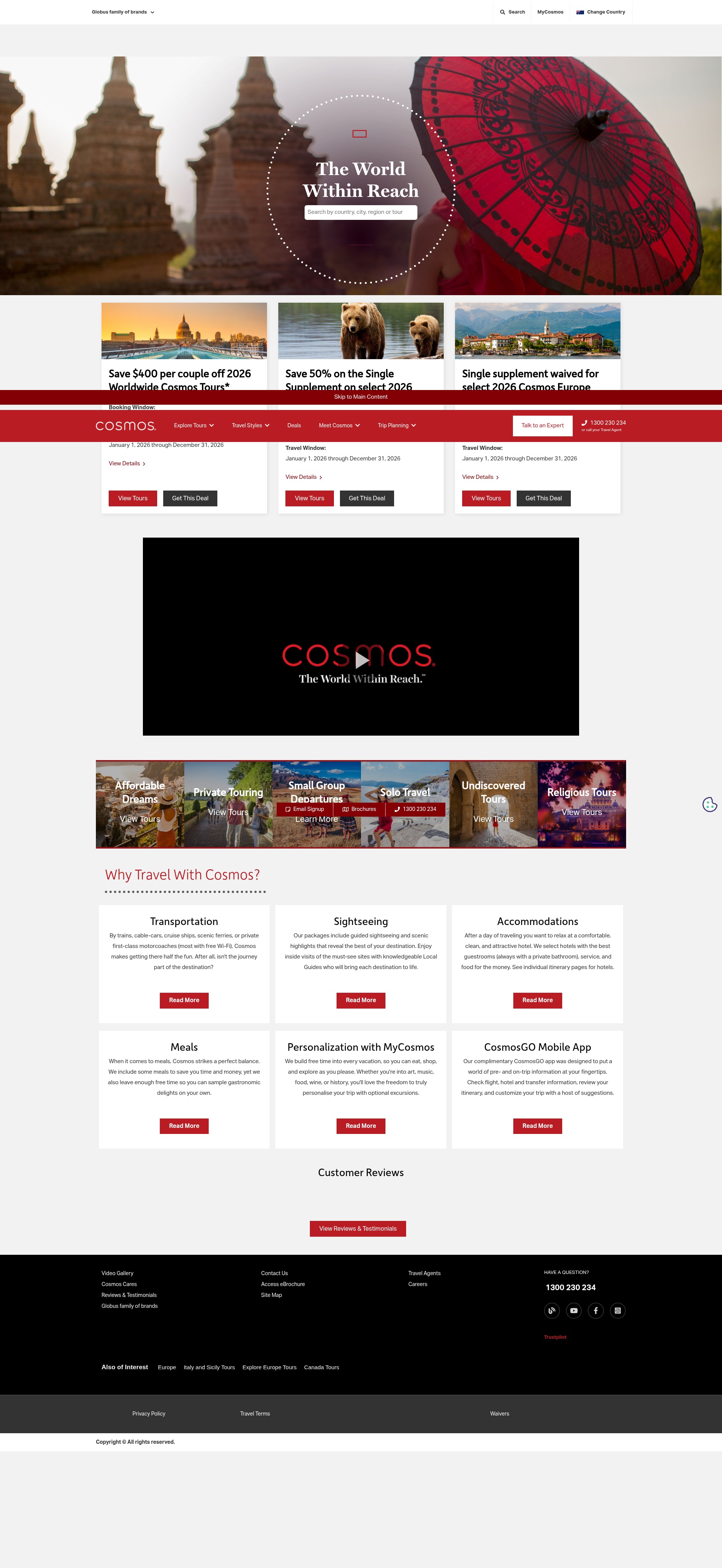 Screenshot of www.cosmostours.com.au