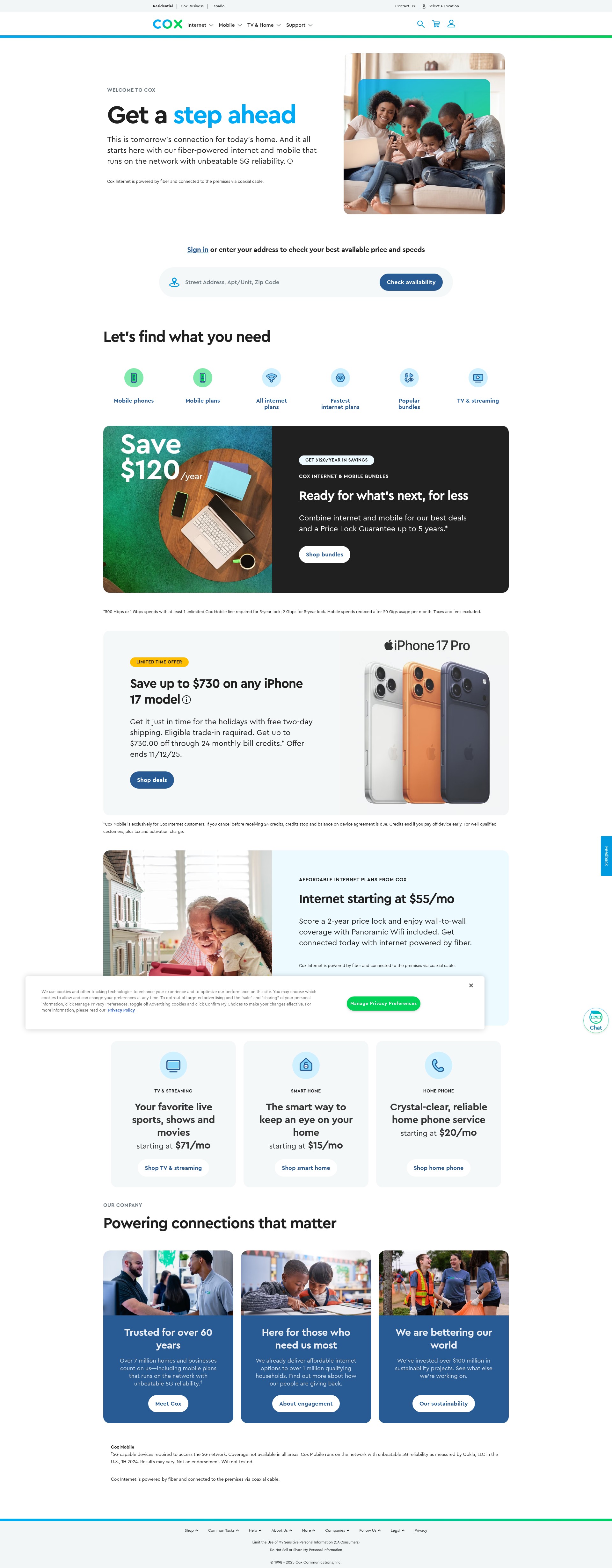Screenshot of www.cox.com