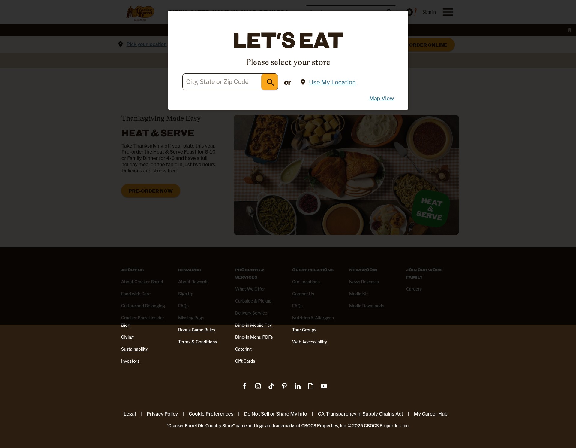 Screenshot of www.crackerbarrel.com