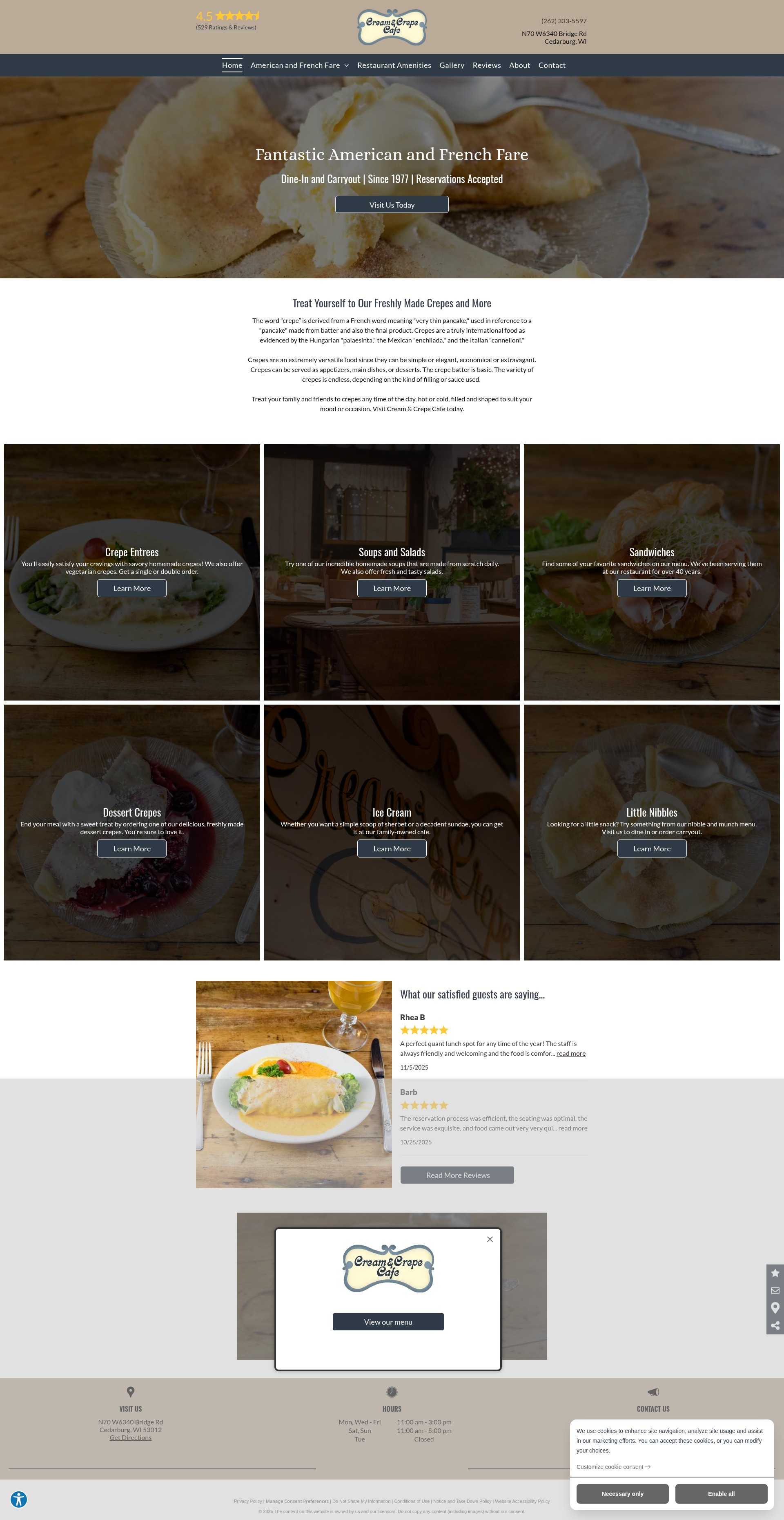 Screenshot of www.creamandcrepecafe.com