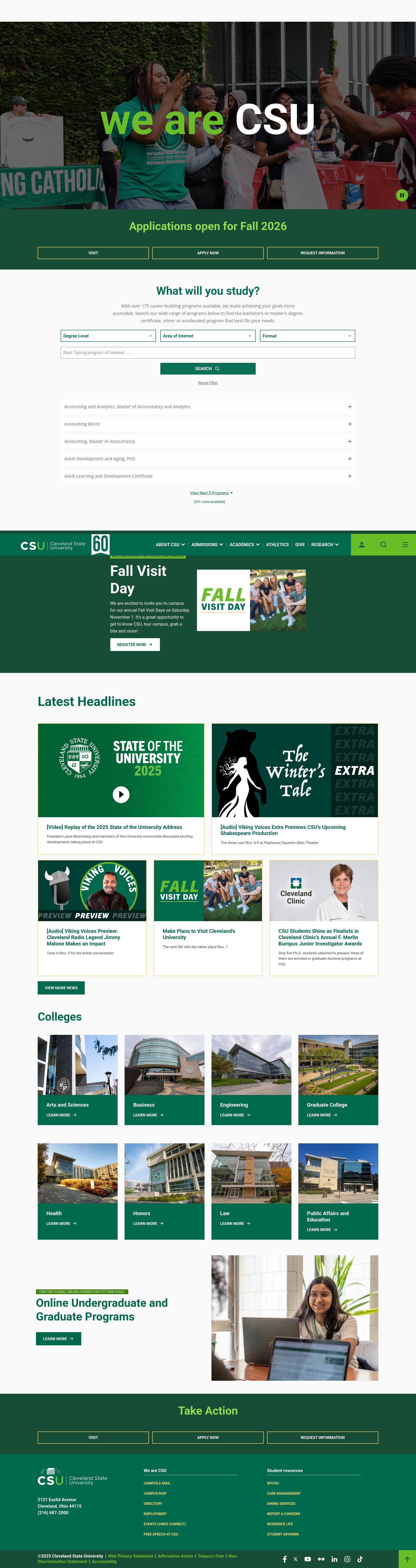Screenshot of www.csuohio.edu