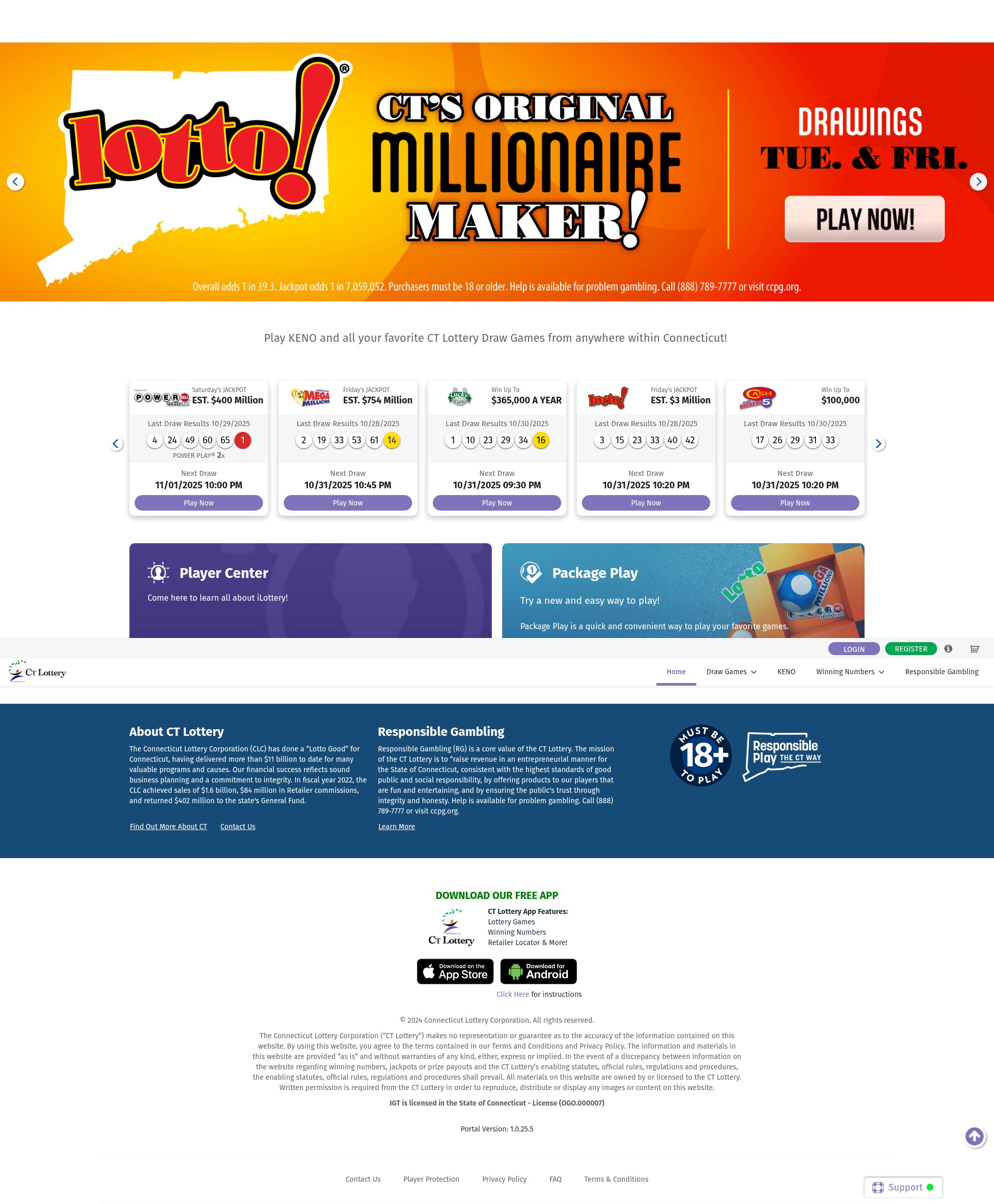 Screenshot of www.ctilottery.org