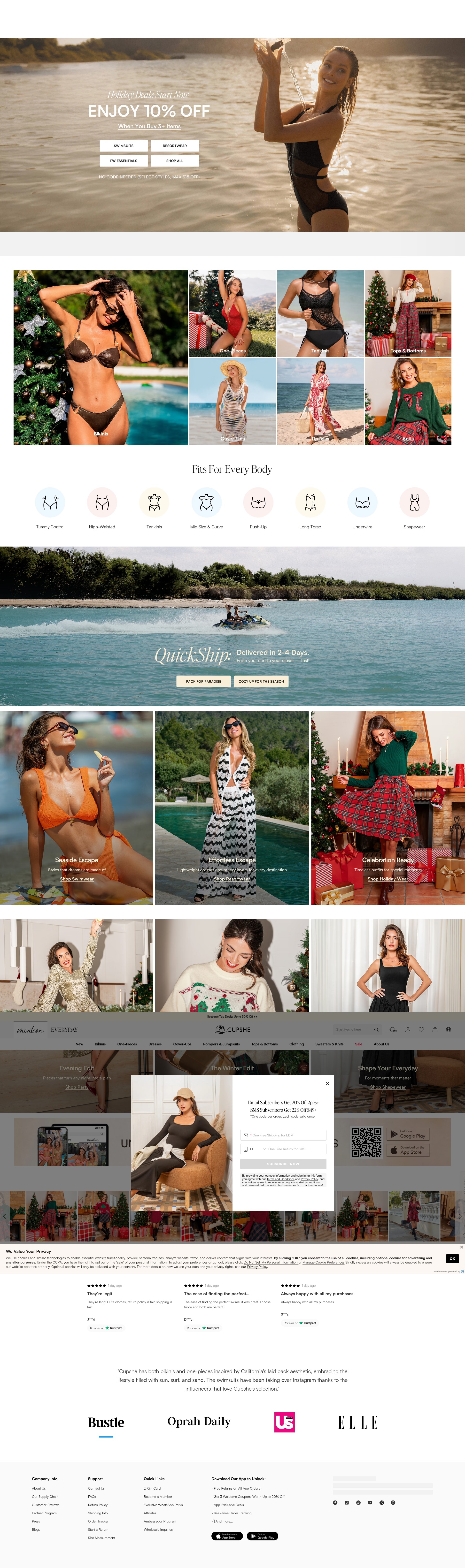 Screenshot of www.cupshe.com
