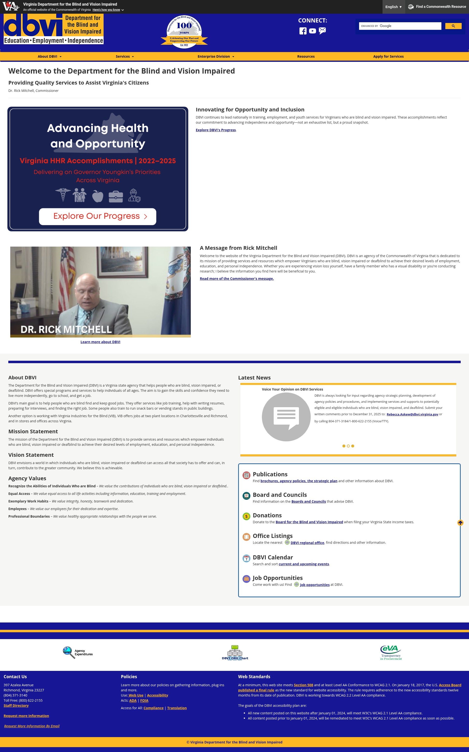 Screenshot of www.dbvi.virginia.gov